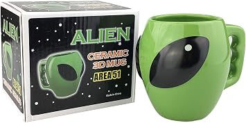 VanEnjoy Bright Green Glazed Ceramic Shape Ceramic Alien Mug Tea Coffee Cup, 3D Space Universe UFO Conspicuous Alien Cup, Gift for kid boy,13 oz(400 ml)