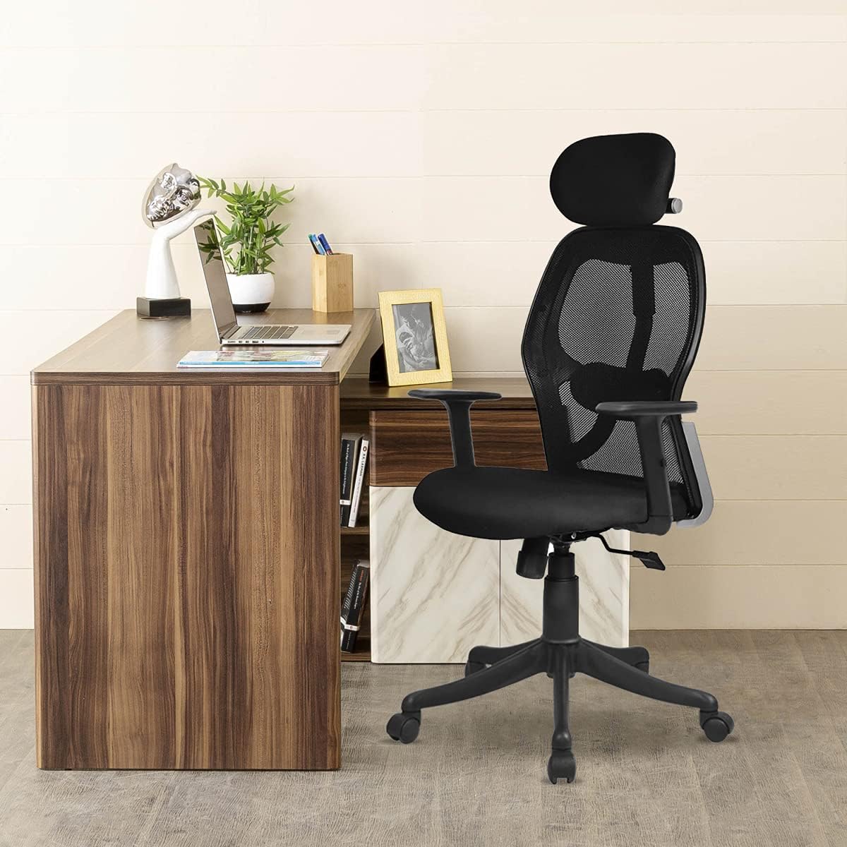 Home Centre Granby - Black Textured Polypropylene High Back Mesh Office Chair, 25 * 24 * 51 inches