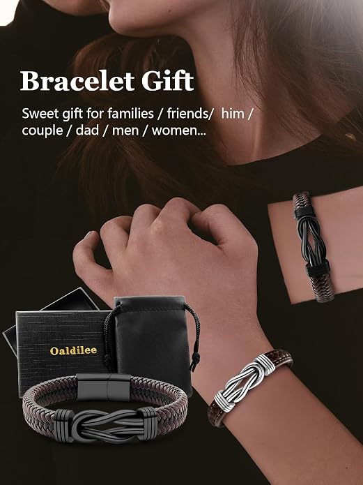 Pulsera trenzada de cuero para hombre con nudo infinito miniatura 6