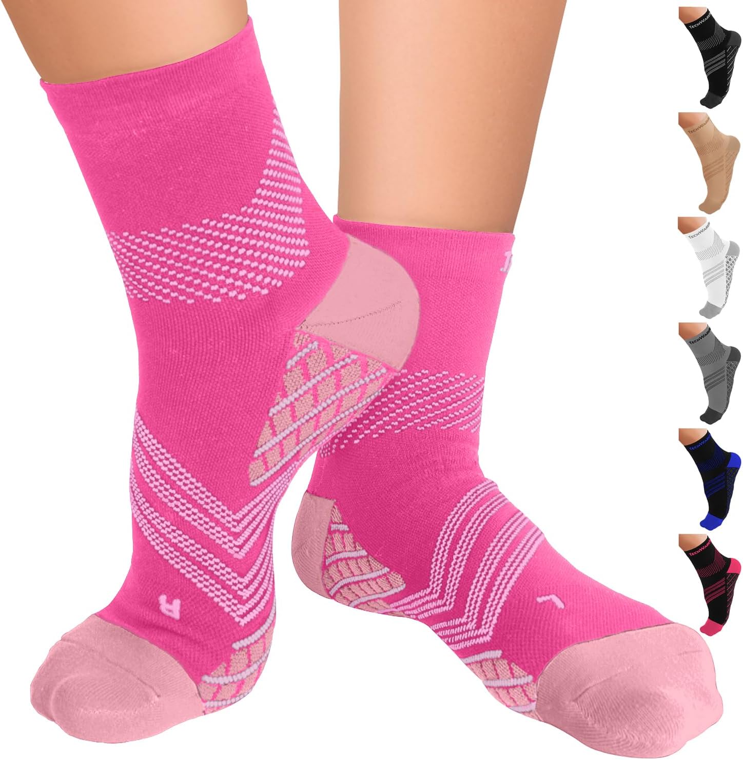 TechWare Pro Plantar Fasciitis Socks – Cushion Ankle Compression Socks Women & Men. Achilles Tendonitis Brace & Arch Support
