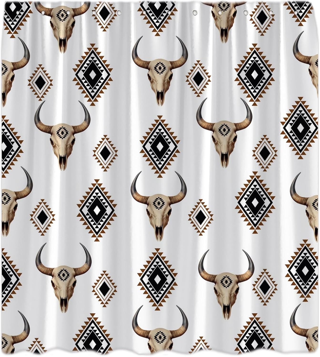Western Aztec Shower Curtain Boho Bull Skull Southwest Farmhouse Geometric Ethnic Native Tribal Cow Cowboy Vintage Bath Decor Curtain with Hooks, 70x84 Inch