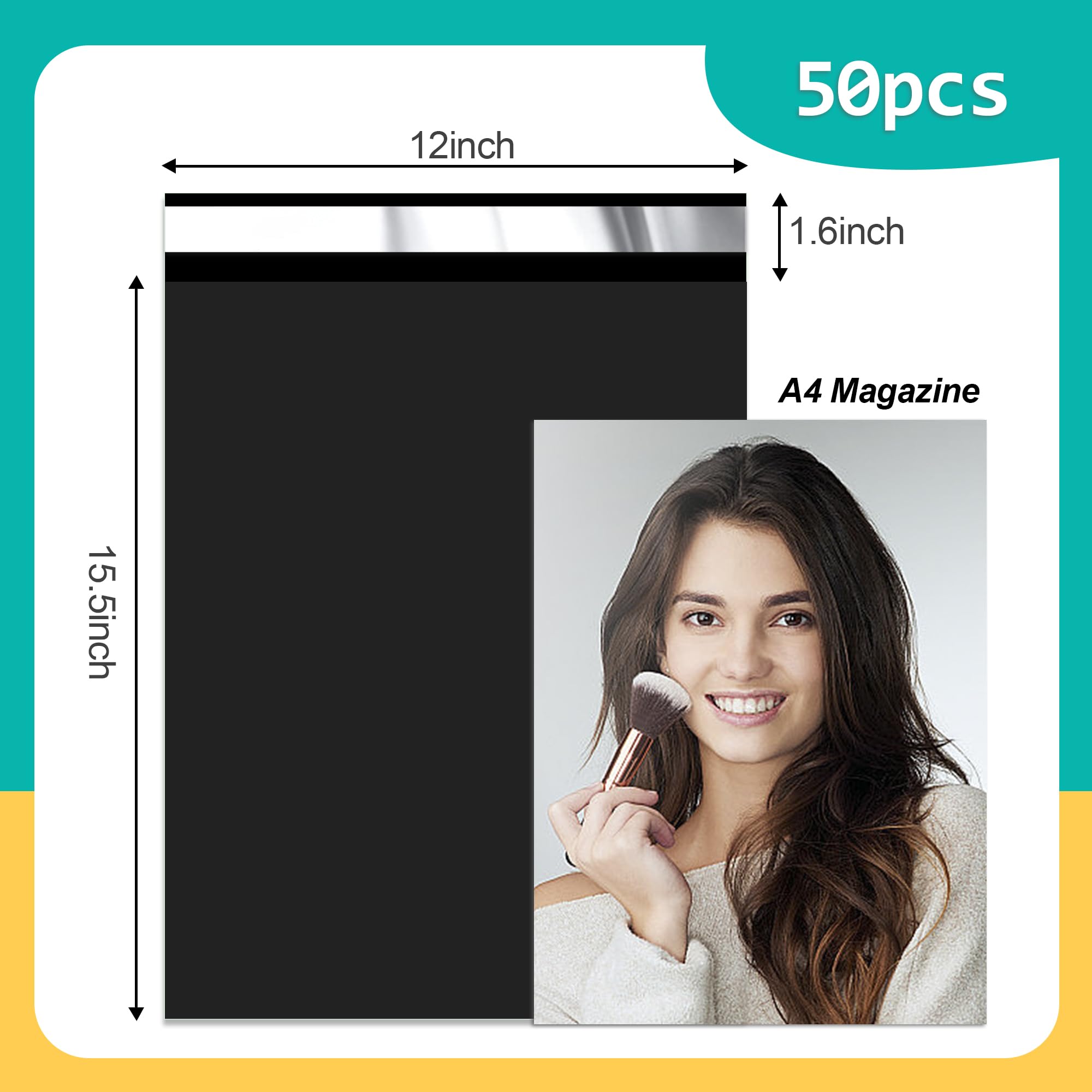 Poly-Versandtaschen – 30.5x39.4 cm, 50 Stück, schwarze Versandtaschen mit 2.4 mm Dicke, Privatsphäre-geschützte, selbstklebende Verpackungsbeutel für kleine Unternehmen