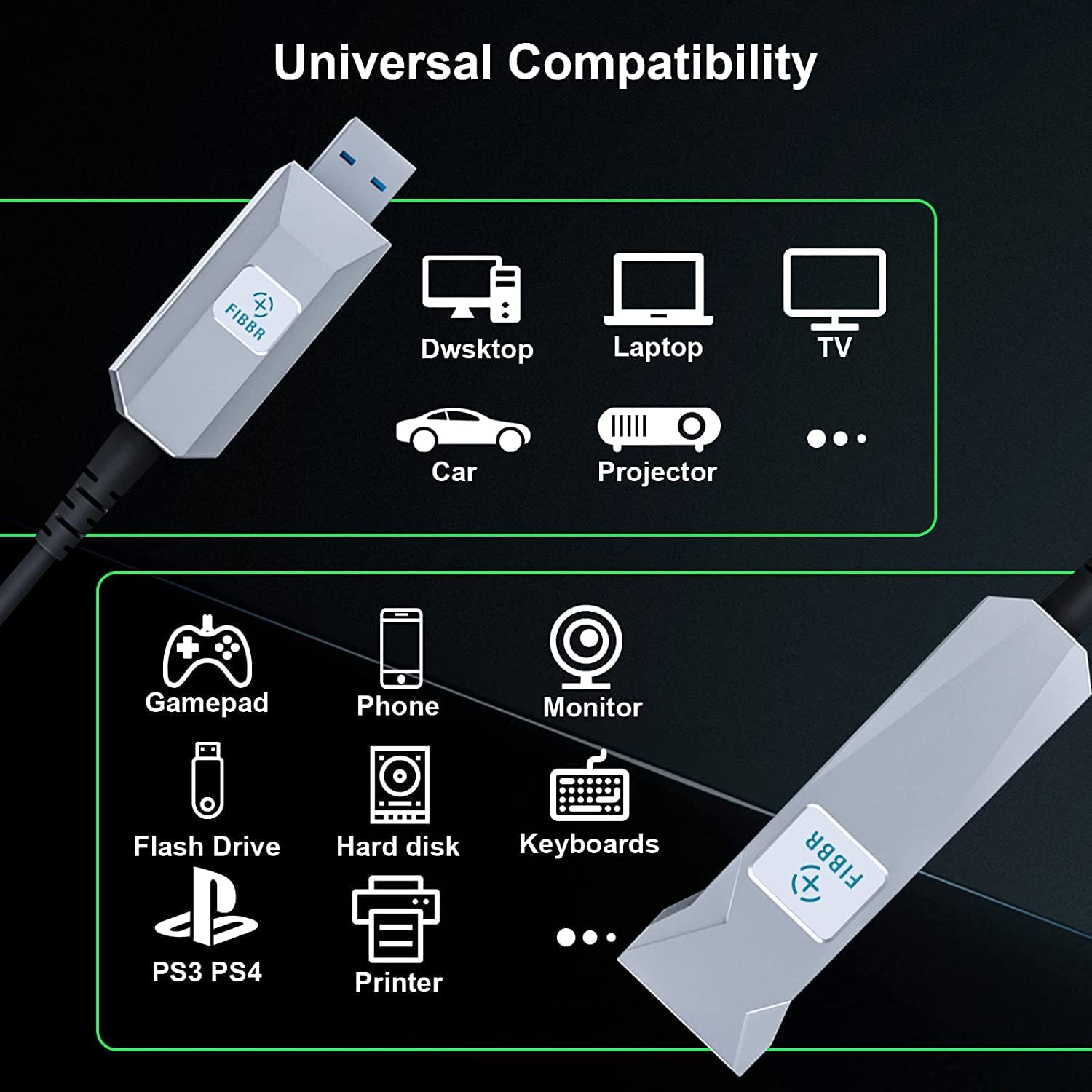 FIBBR USB A a A Attivo Prolungamento Cavo 10M, 5Gbps Cavo in Fibra USB 3.2 Gen 1 con Interfaccia di Ricarica USB 2.0, Lunga Distanza Trasmissione Ideale per Stampanti, Scanner, Machine Vision Sistemi