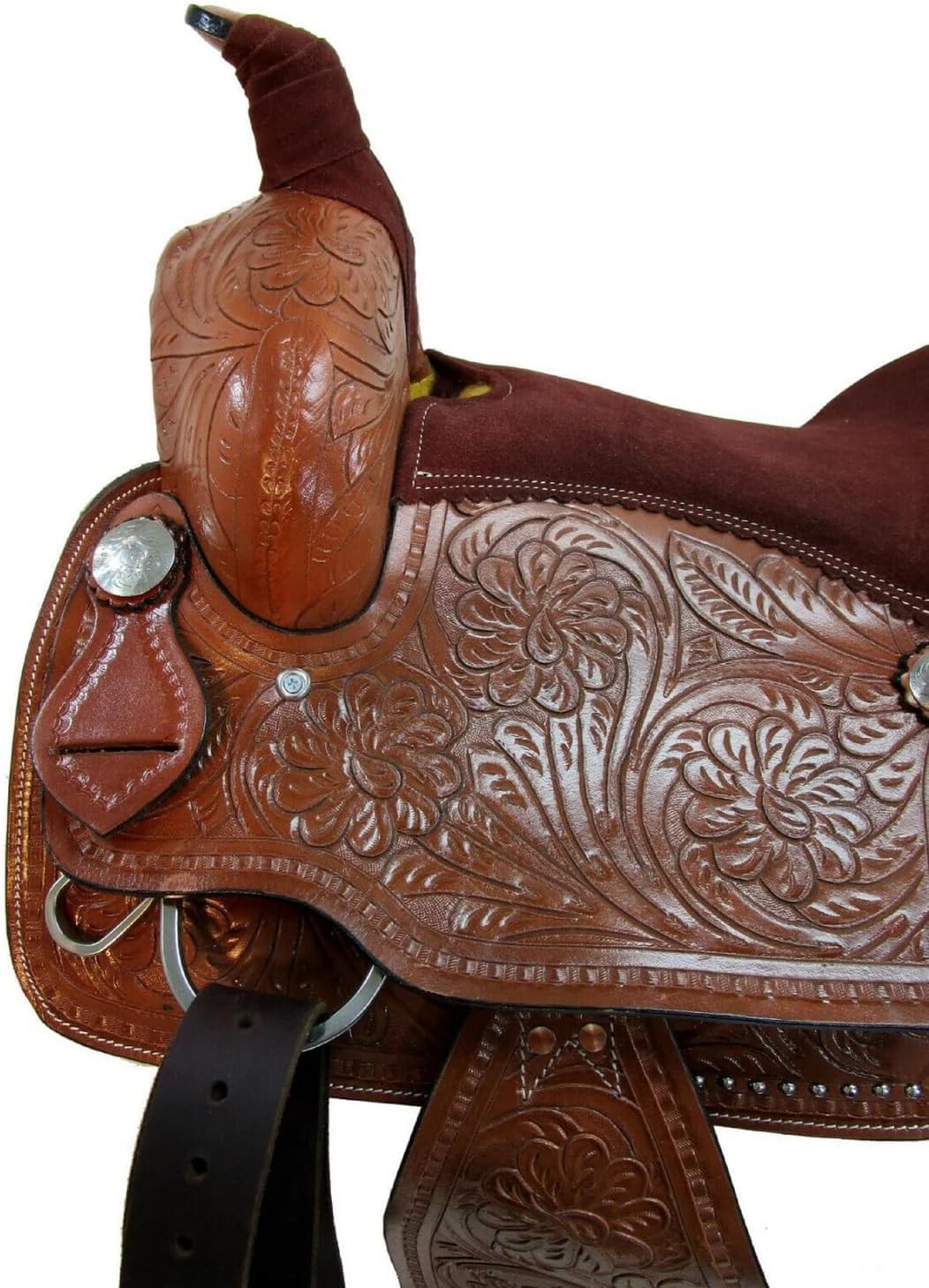 Western Barrel Racing Horse Show Saddle Floral Tooled Tack Set Riding Pleasure Racing Show Skórzane siodełko dla konia 25 cm do 45 cm ME-WLS-116