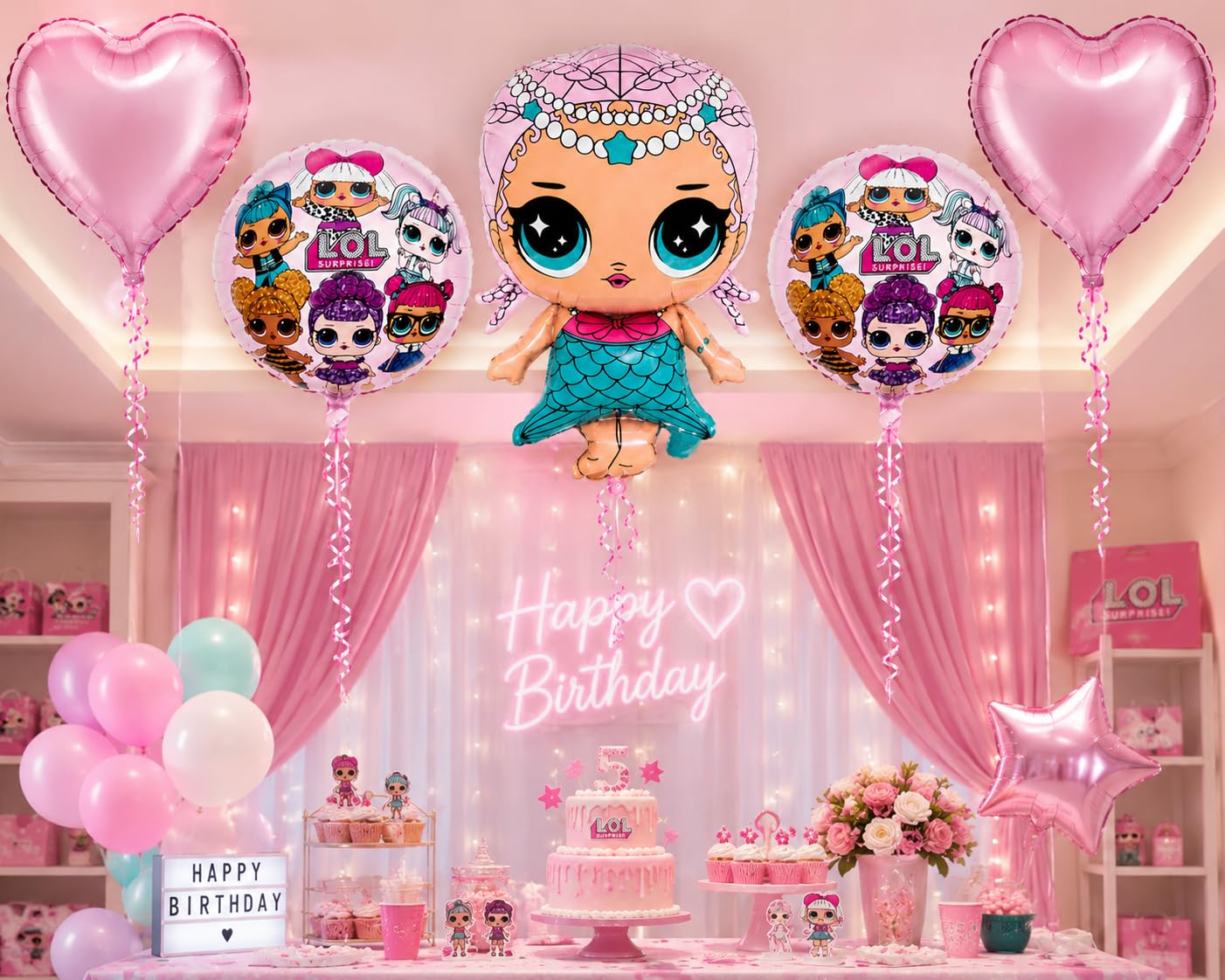 Fun Affairs Party Decoration Foil Balloon for Kids Birthday, Chiller Party, Baby Shower Theme - L O L Doll, Multicolor 5 pc 4