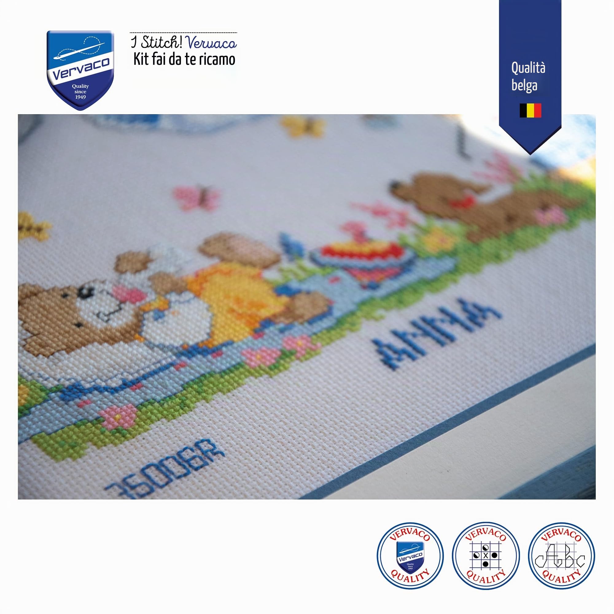 VERVACO Kit Punto Croce Contato LA Cicogna Porta Il Bambino Annuncio Nascita Punto Croce ca. 28 x 24 cm Regalo Personalizzato Set Fai da Te attività Creative Adulti Benvenuto Bambino Cross Stitch