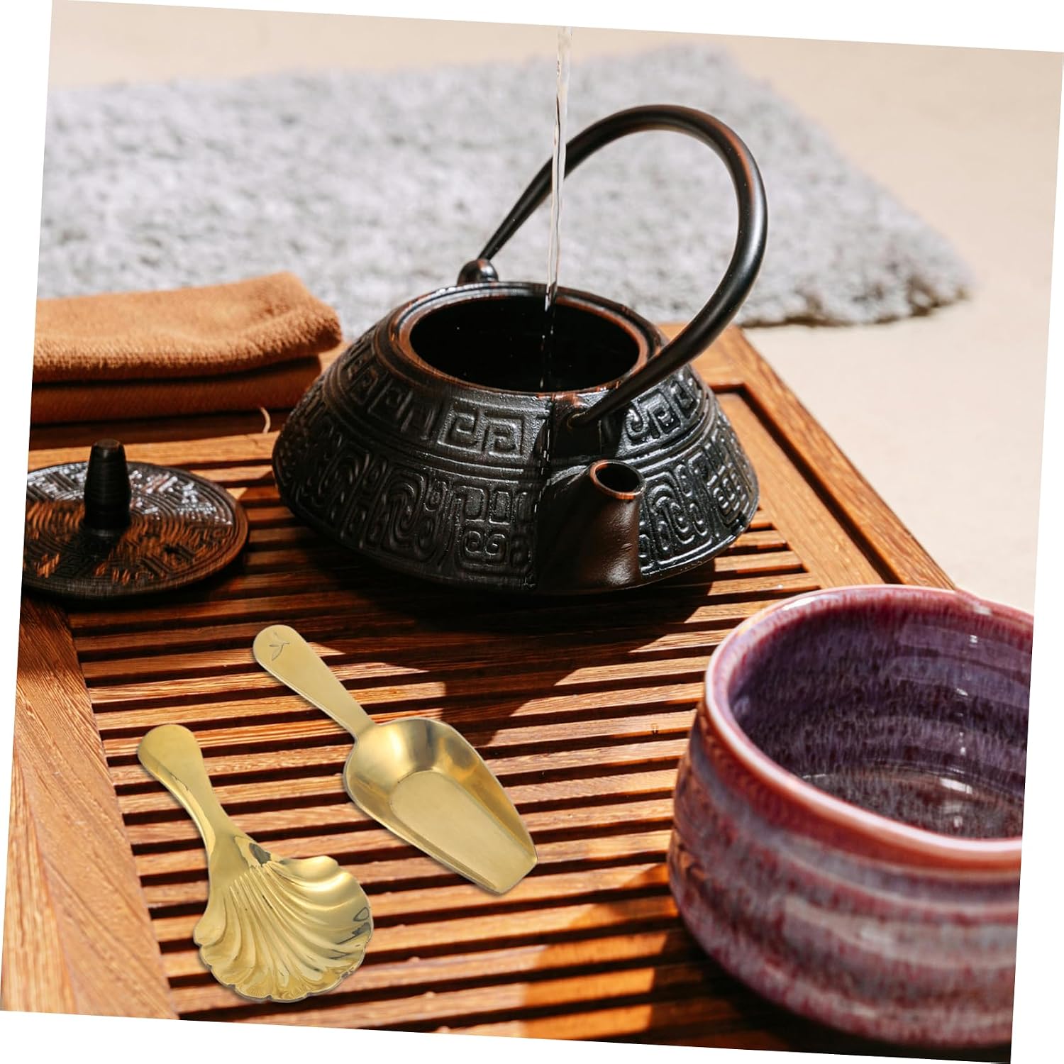 Ciieeo 2pcs Mini Brass Tea Spoons with Shell Design Odor Tea Scoop Sugar and Spices Practical Kitchen Accessories Gift