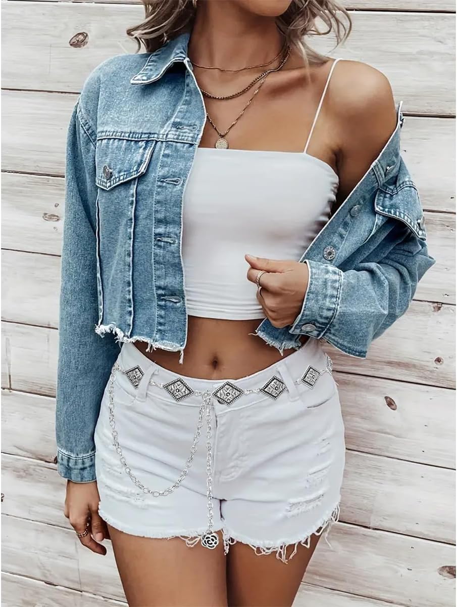 Western Waist Chain Belts for Women Metal Concho Belt Adjustable Boho Country Link Belts - Image 5