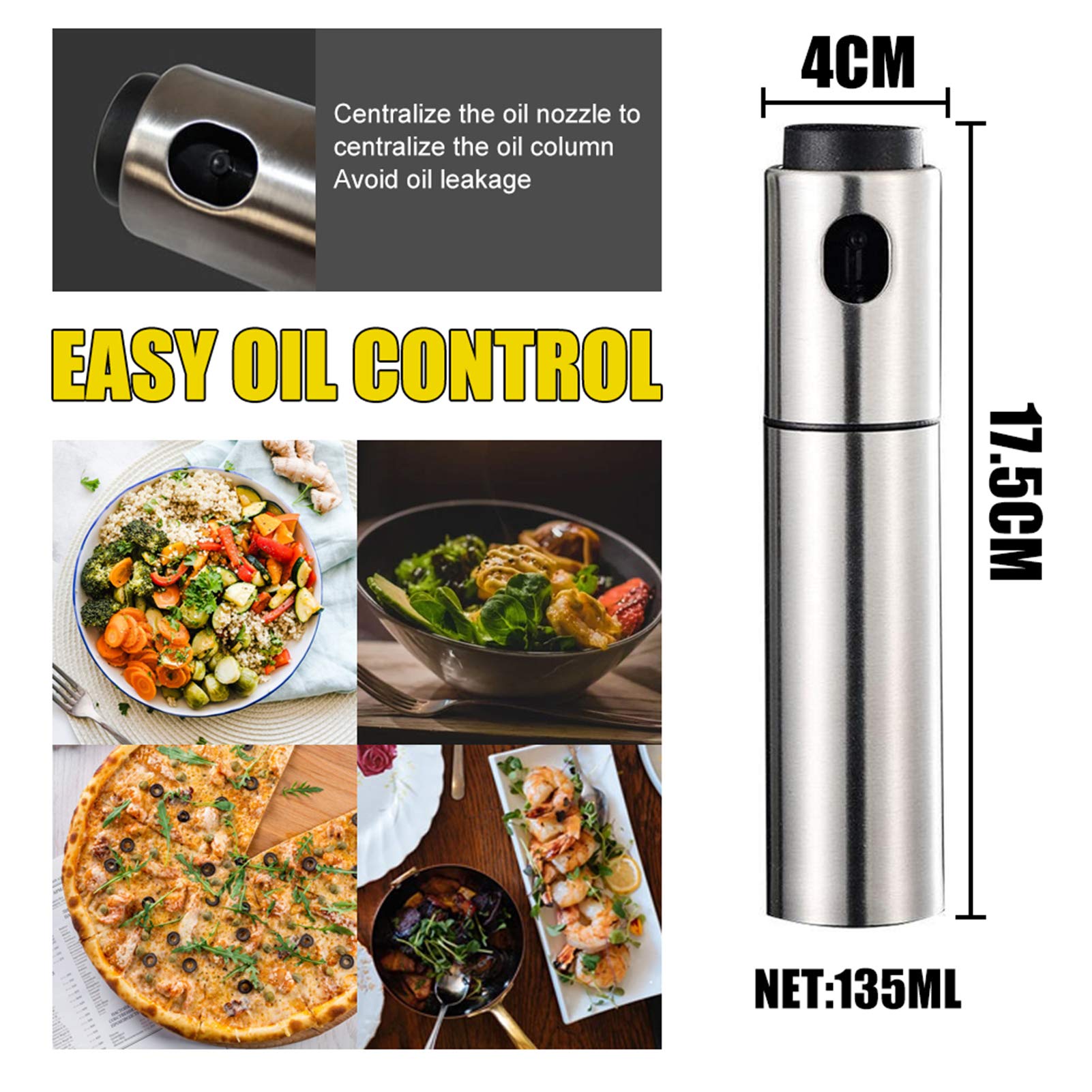 1 spruzzatore per olio, 135 ml, dispenser per aceto, in acciaio inox, ricaricabile, per barbecue, arrosti, grigliate, utensili da cucina