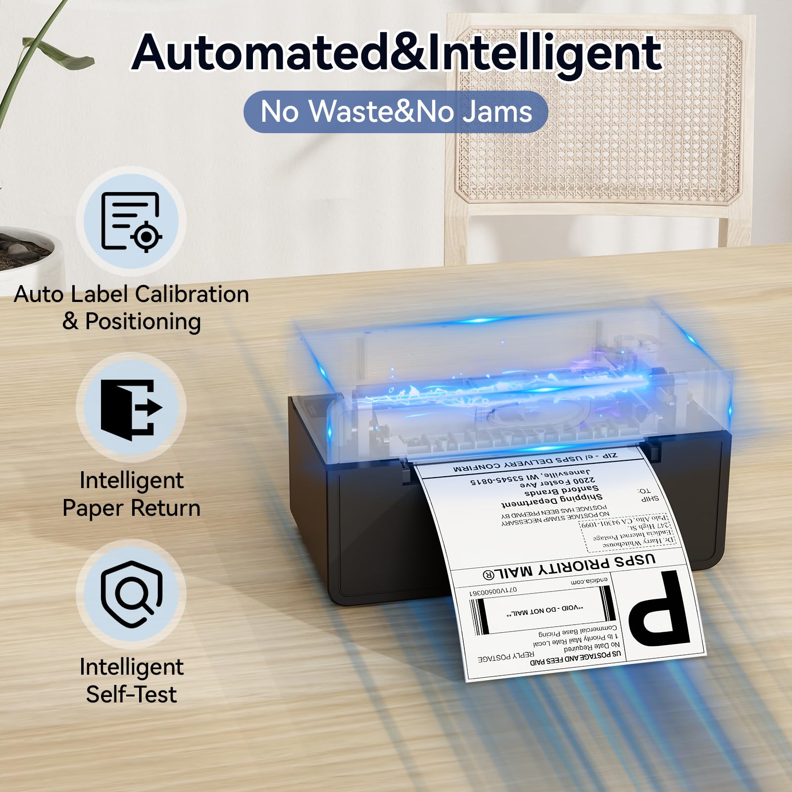 PeriPage Imprimante d'étiquettes d'expédition thermique Bluetooth, imprimante d'étiquettes d'expédition sans fil 4 x 6 pour l'expédition de colis, compatible avec iPhone, iPad, Android, Windows
