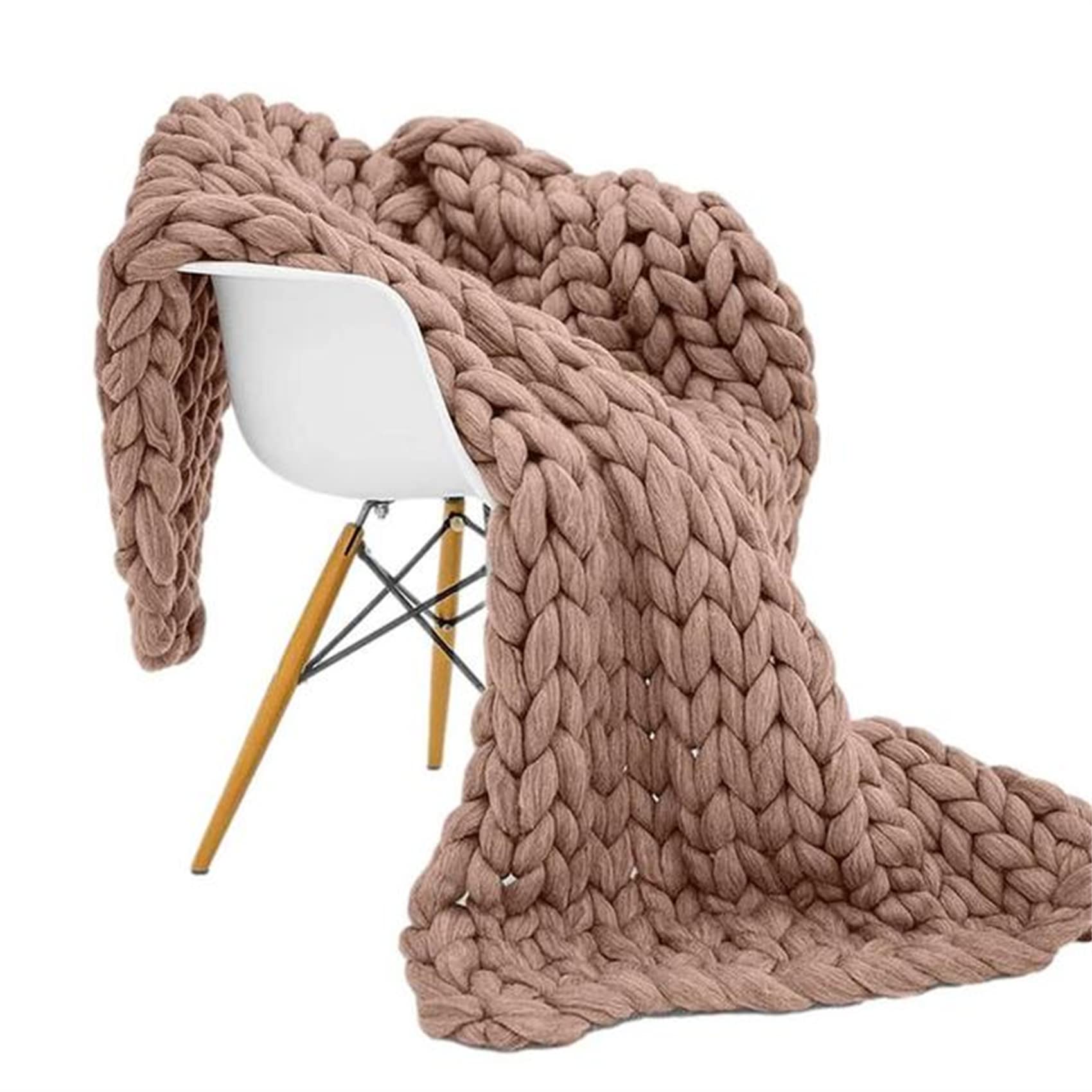 LUWAY Hand Knitted Super Chunky Knit Blanket Super Soft Giant Yarn Throw Merino Wool Blanket for Neutral Home Farmhouse Couch Sofa Bench Bed,Brown,60x120cm/23x47in