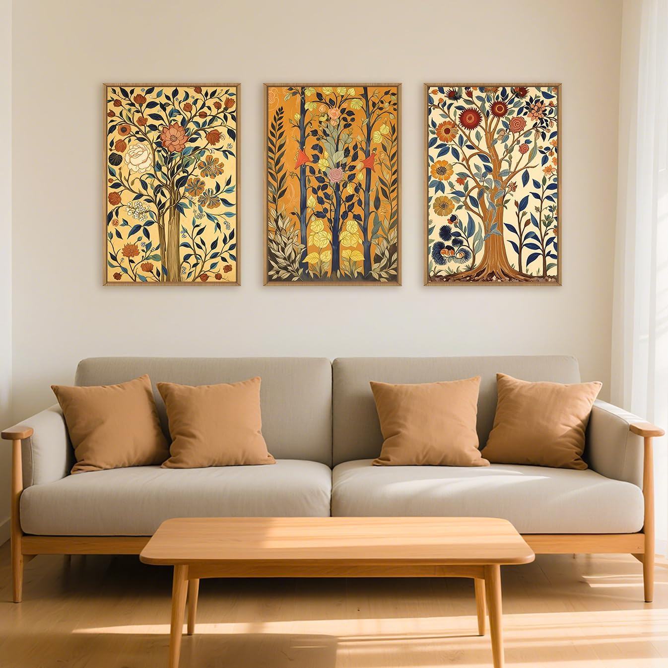 Large Vintage Floral Tree Framed Canvas Wall Art,Abstract Flower Wall Decor,Nature Botanical Painting,Classic Boho Artwork for Living Room,Bedroom,Dining Room,Farmhouse -16"x24"x3 Abstract Tree Wall Art 24"L x 16"W