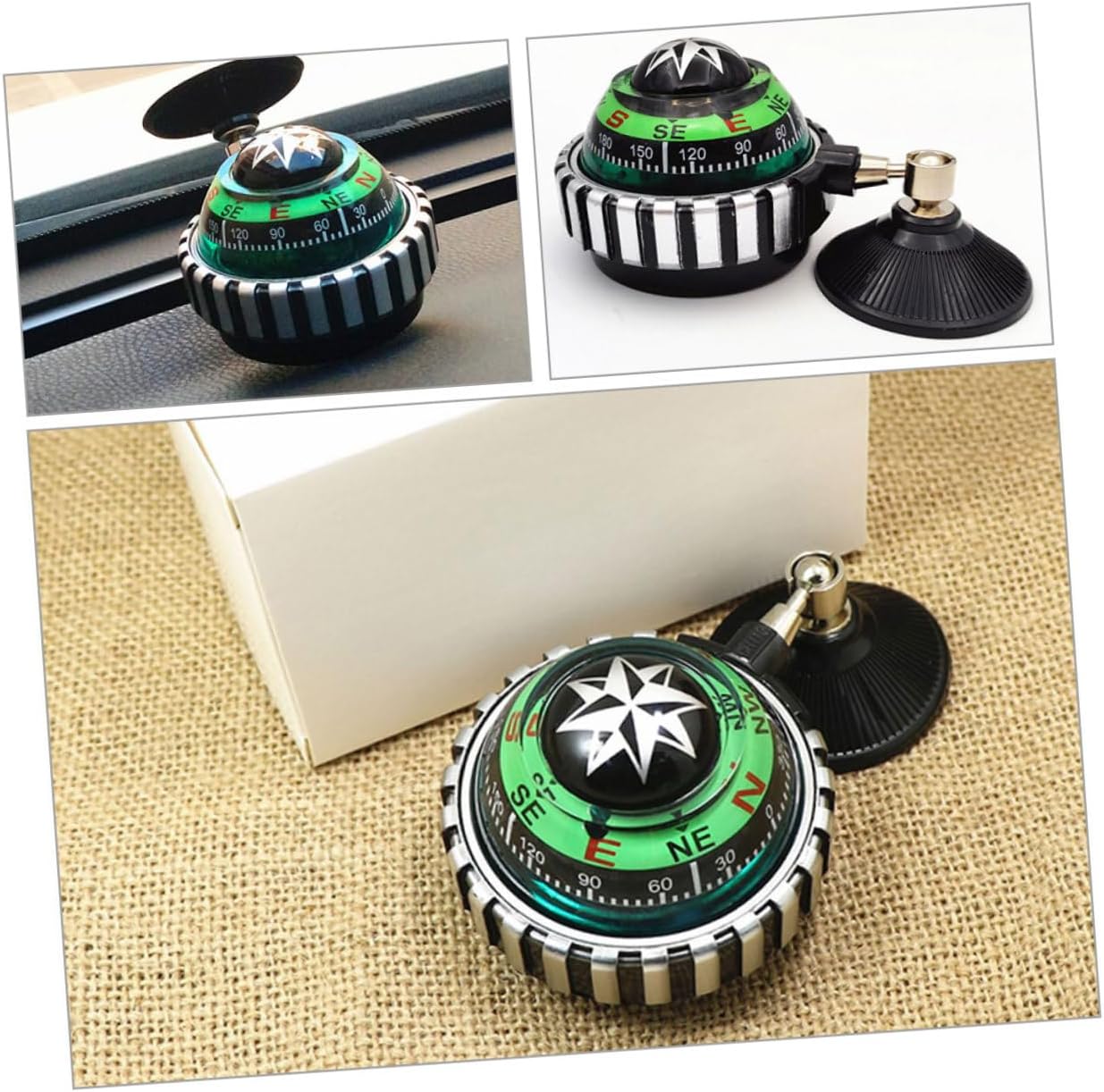 PRETYZOOM 2pcs Dashboard Compass with Suction Cup Adjustable Mount for Car Boat Truck Navigation Direction Guide Ball Outdoor Abs Material Green Color