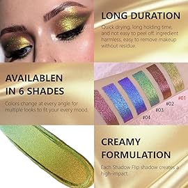 evpct Yellow Green Duochrome Chameleon Liquid Eyeshadow, Multichrome Metallic Glitter Liquid Eye Shadow Makeup for Women, Waterproof Multi Color Shifting High Pigment Holographic Iridescent Eyeshadow