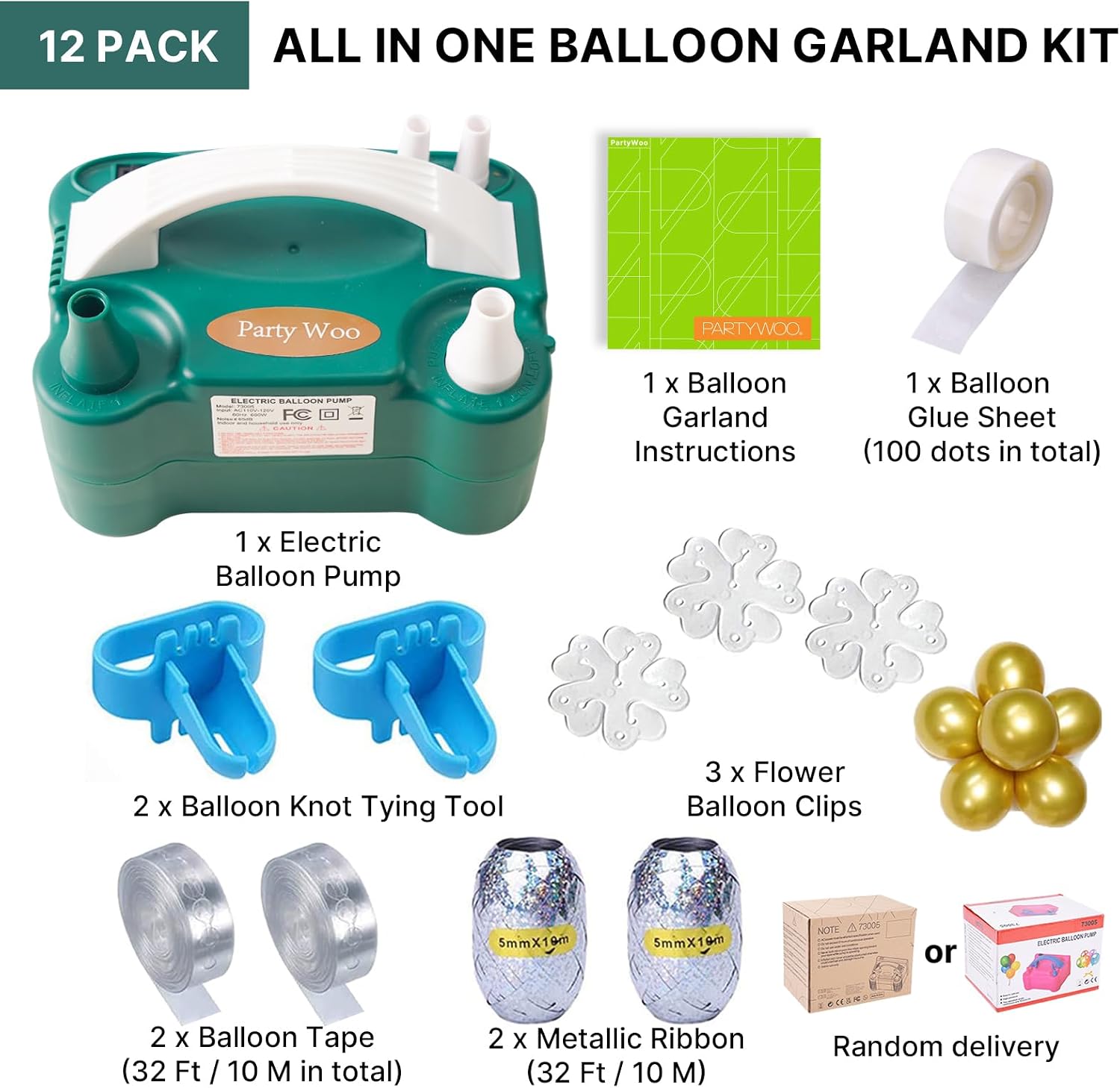 PartyWoo 110V 600W Electric Balloon Pump, Portable Balloon Inflator, Dual Nozzle Air Pump for Balloon Garland