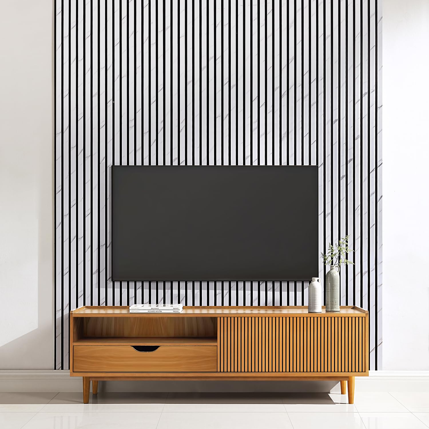 Home Treats Marble Wall Panel Wood Slat | Decorative Wooden Panelling 3D Slatted Acoustic Sound Absorbing Ceiling Or Wall Slats (, 240 X 60Cm (1 Pack))...