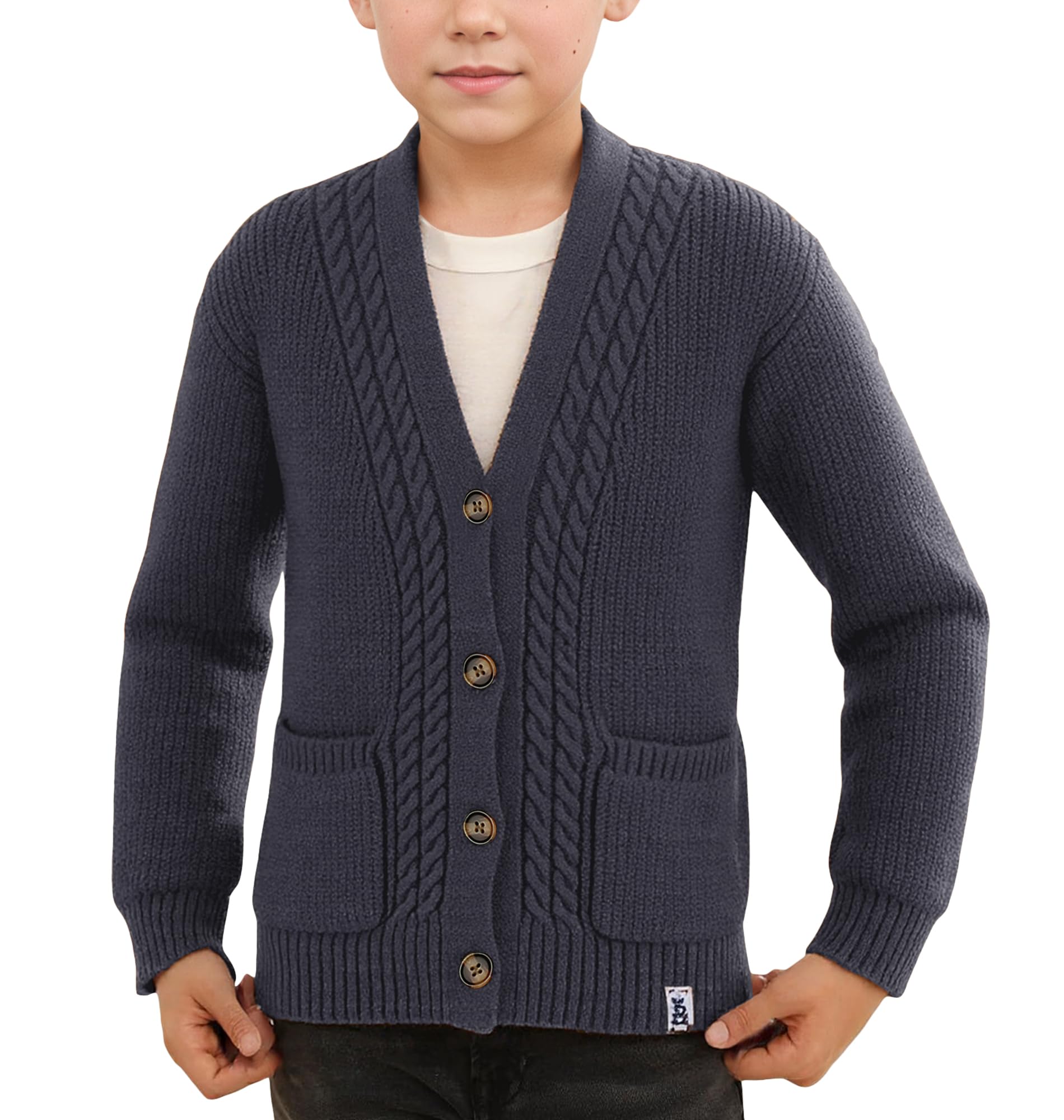 Kid Cardigan Boys Long Sleeve Button Down Sweater with Pockets V Neck Simple School Casual Outdoor Knitwear