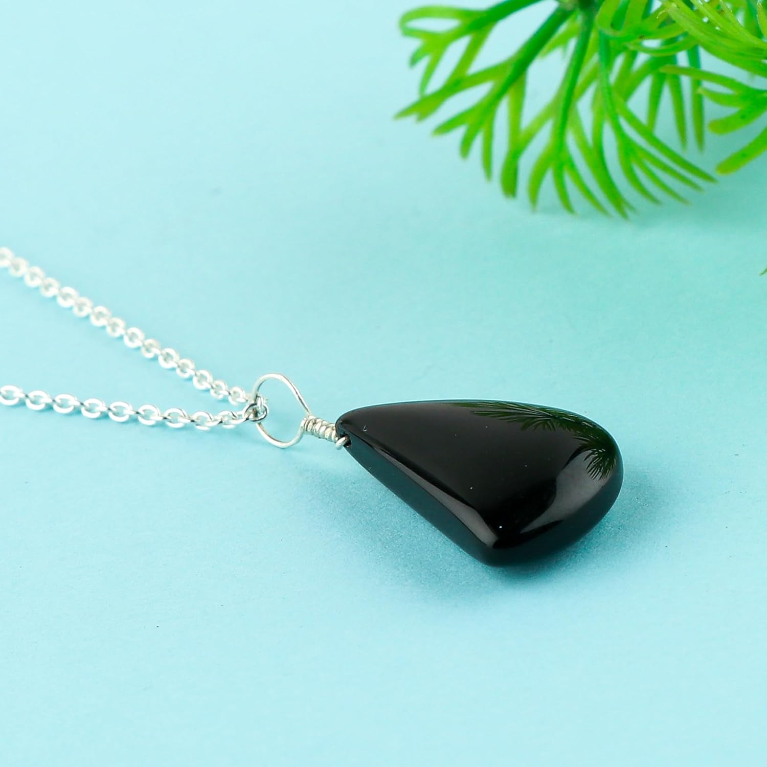 Natural Black Onyx Gemstone Pendant Necklace, Adjustable Silver Chain, Handmade Dainty Jewelry, Healing Crystal, Cabochon Stone, Gift for Women, Size 18inch - Image 4