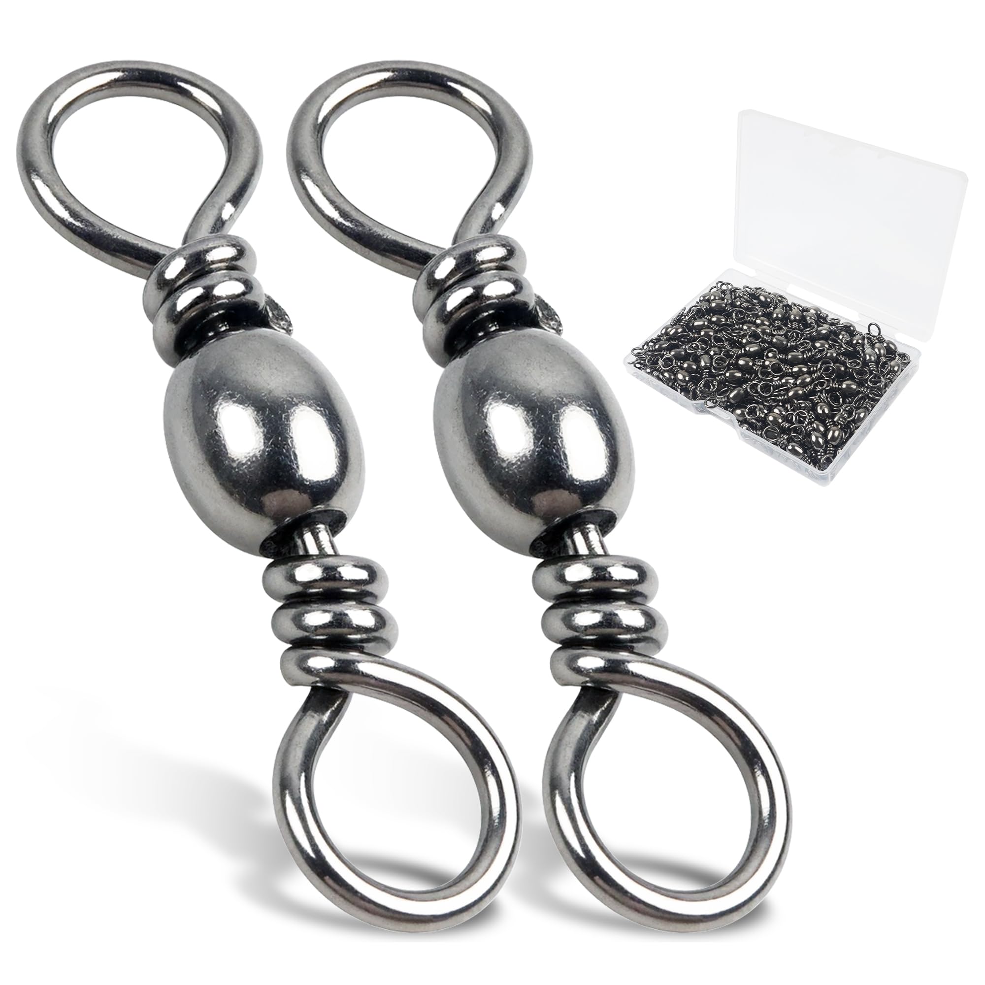 VATEICO Barrel Swivels Stainless Steel Fishing Swivel Brass Black Nickle Barrel Fishing Swivel Solid Ring Fishing Tackle Line Connector Freshwater Rolling Swivels 35lb-165lb (Size10 (35lb) 100 pcs)