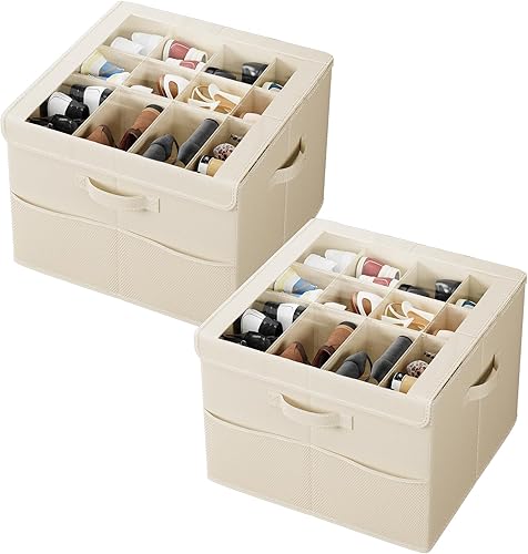 Miniatura 10 de PHINOX Organizador de zapatos para armario, se adapta a hasta 16 pares, contenedores de almacenamiento de zapatos con cubierta transparente y asas