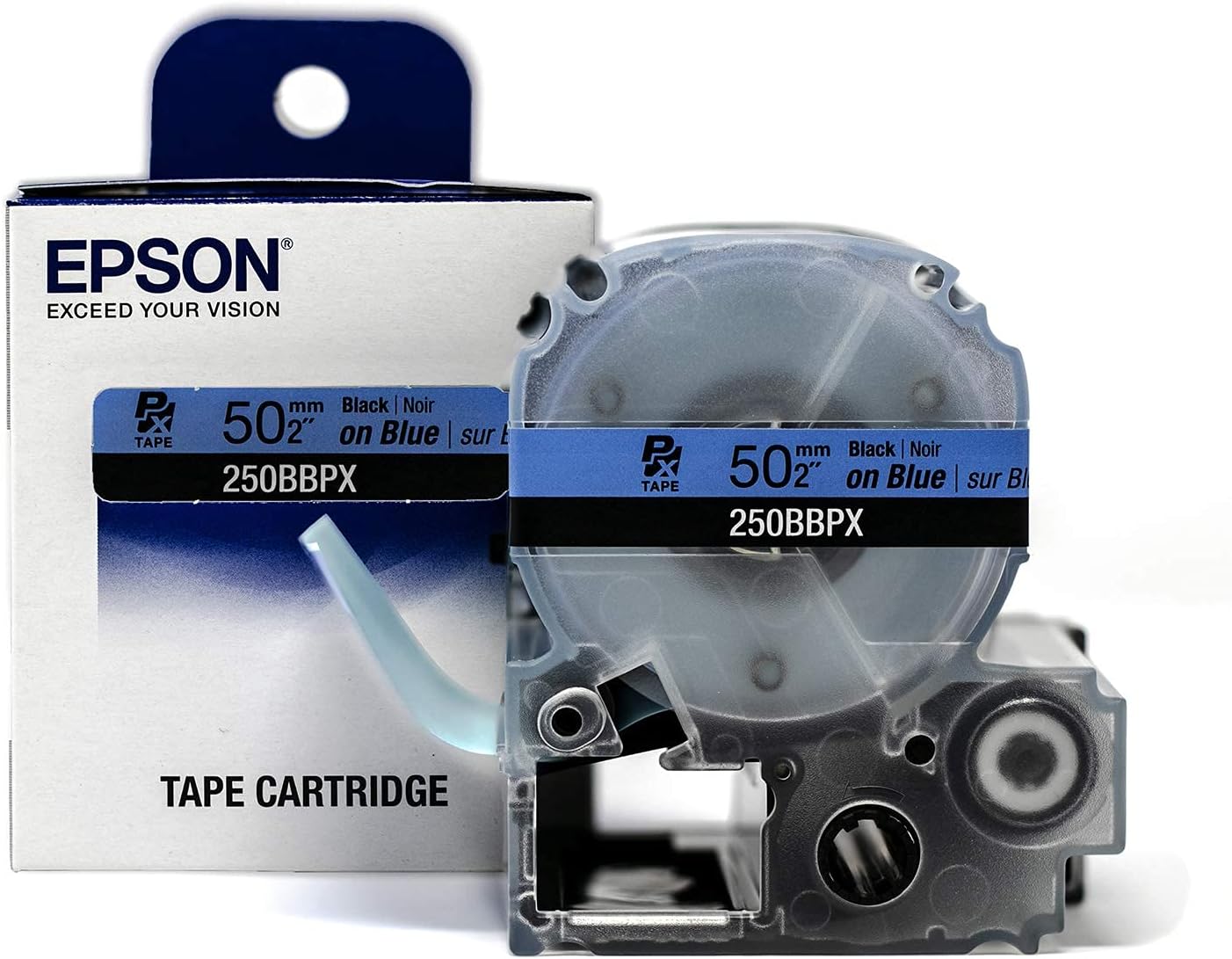 Epson LABELWORKS 250BWPX Genuine PET (Polyester) Tape Cartridge - Black on White Standard Industrial Label Maker Tape - 2" (50MM) Wide, 26.2 ft