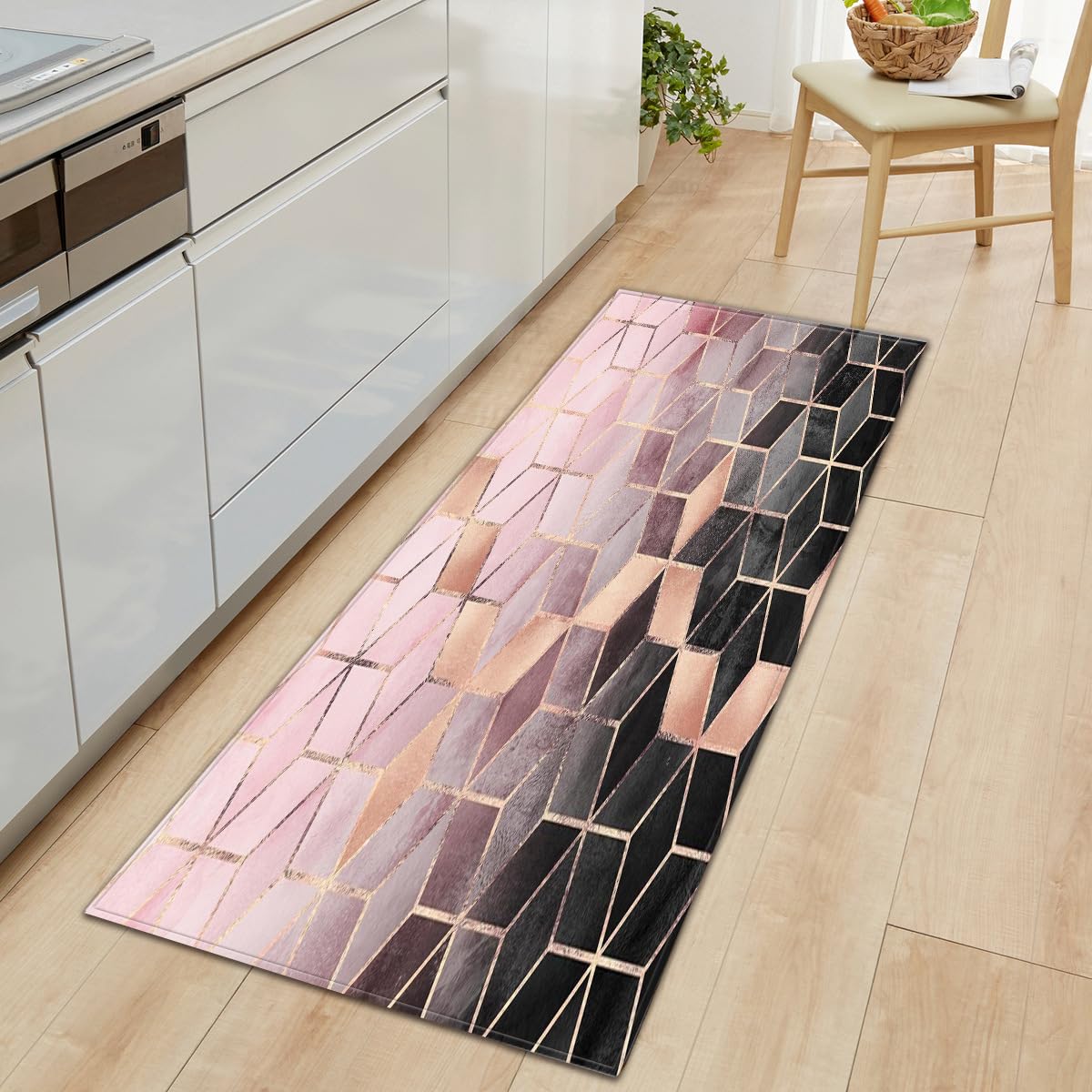 Alfombra de cocina antideslizante con diseño de mármol moderno y base de goma lavable