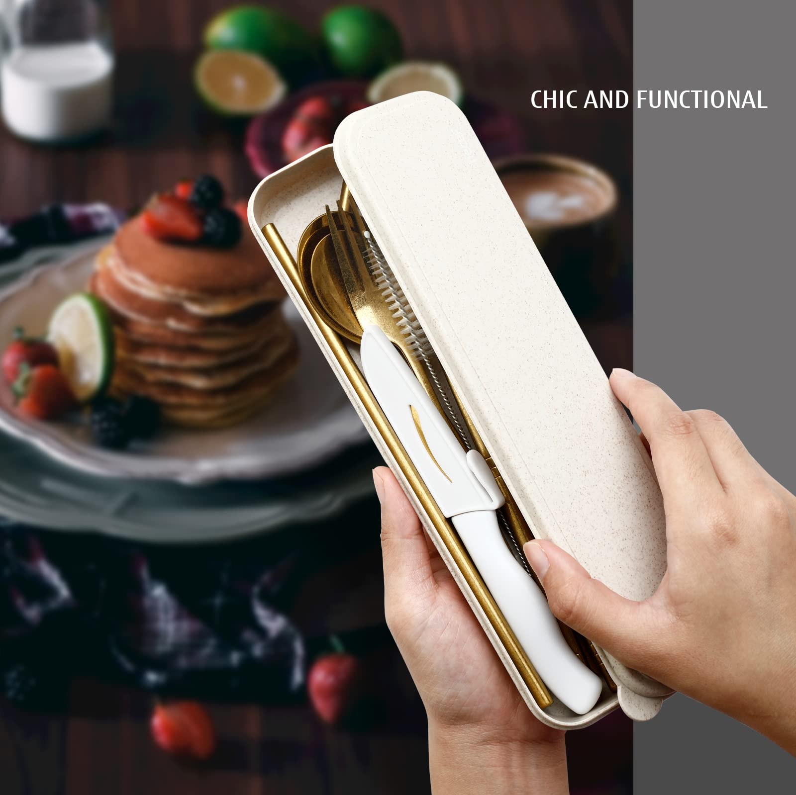 Set Posate Da Viaggio 10 Pezzi - Acciaio Inox Nero, Con Custodia, Per Campeggio, Ufficio, Picnic - Foto 11