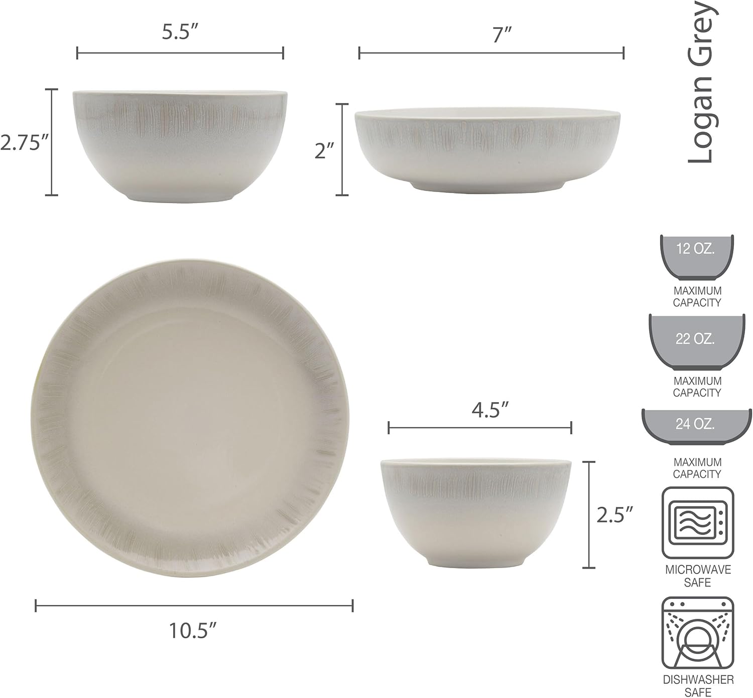 Mikasa Logan Grey 32 Piece Dinnerware Set, Service for 8