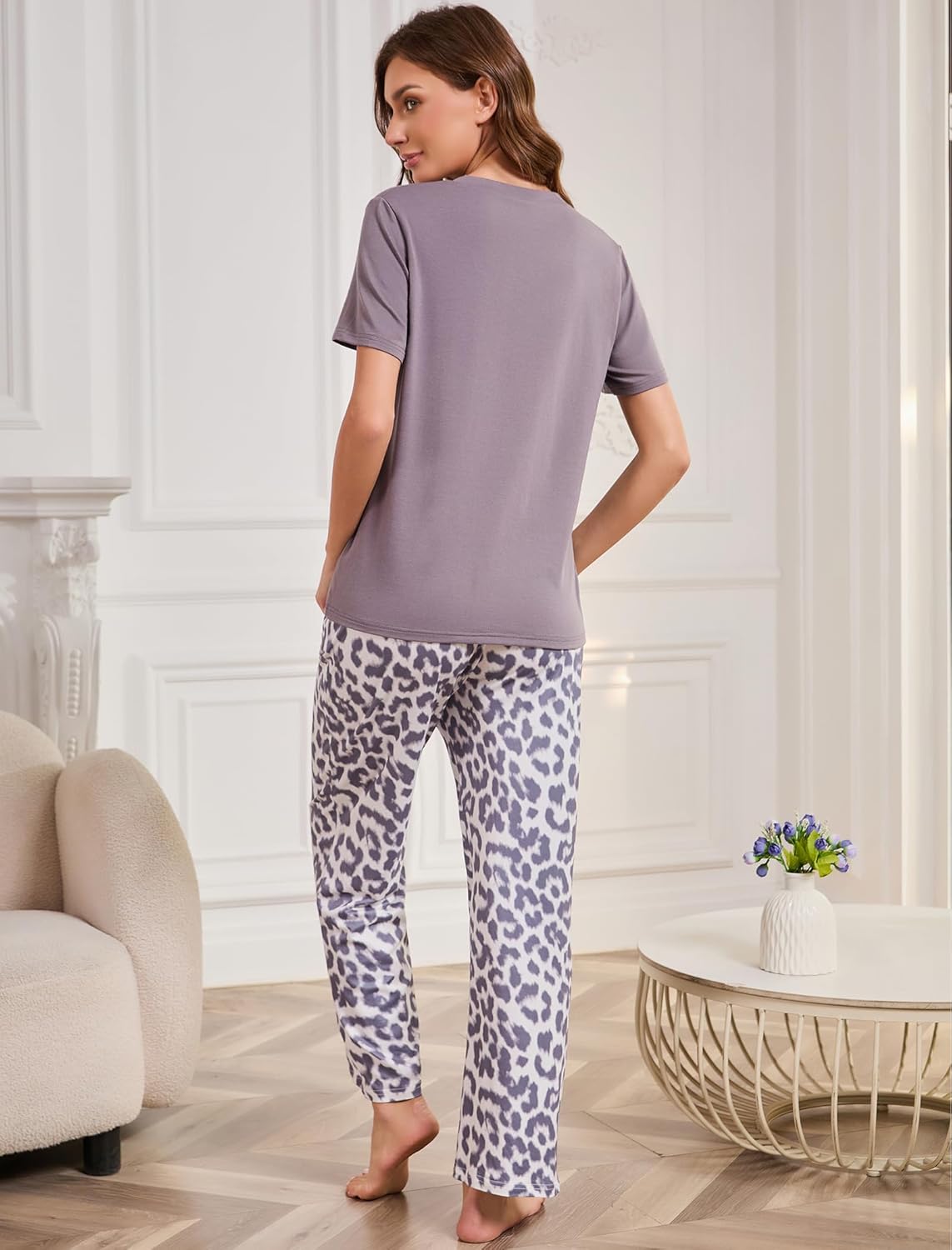 Womens Pajama Sets 2 Piece Short Sleeve Pjs Tops and Long Pants Sleepwear Lounge Set with Pocket - Image 5