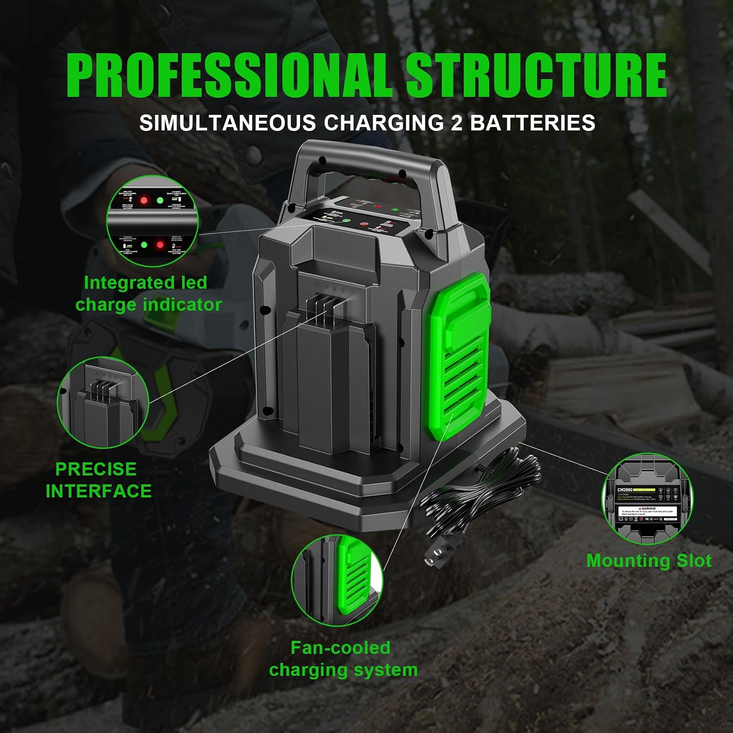 rapid ch2800d for ego battery charger 56v with dual ports, replacement for ego charger ch5500/ch7000/ch2100/ch3200/ch8000, compatible with 56-volt ego power+ lithium-ion battery ba2800/ba4200/ba1400