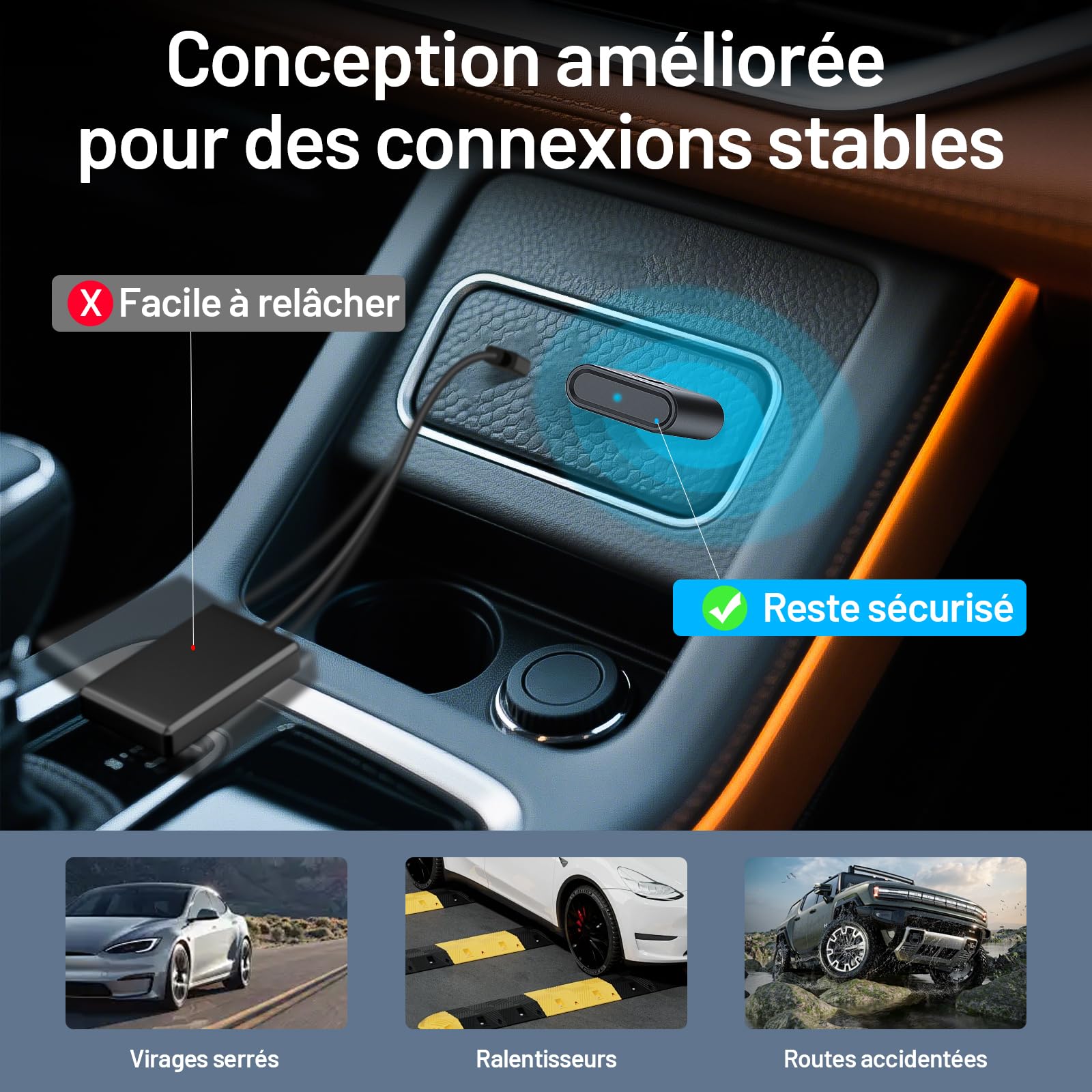 BEVA Adaptateur CarPlay & Android Auto sans Fil 2 en 1 | Mise à niveau 2026, iOS 10+/Android 10+, USB A/C Plug & Play, Pas de latence, Mini & Stable