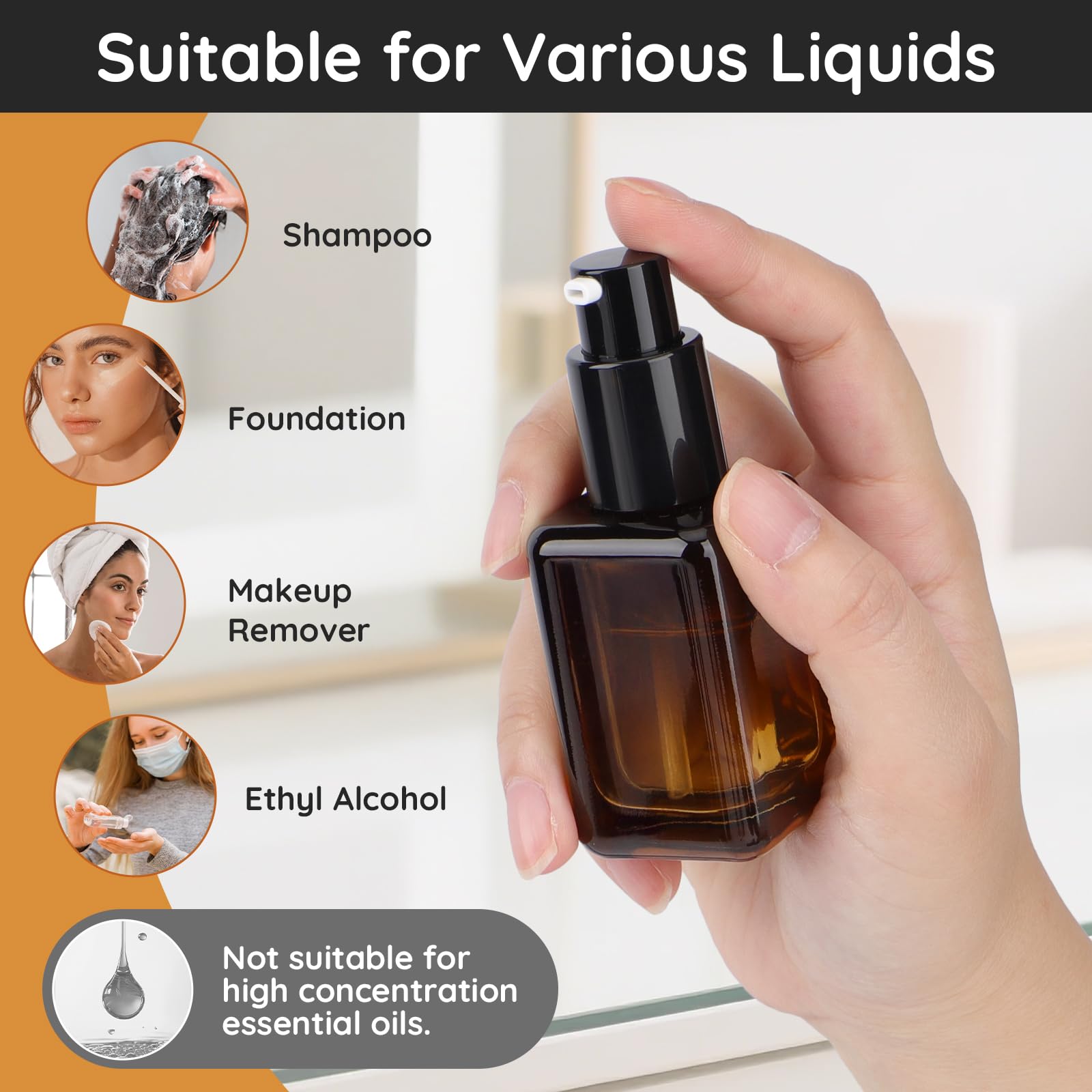 Segbeauty Contenitori da Viaggio Marrone, 2 Pezzi 30ml Bottiglie Vuote in Vetro, Flaconi Viaggio, Leggero e Portatile, per Fondotinta Liquida, Acqua Detergente