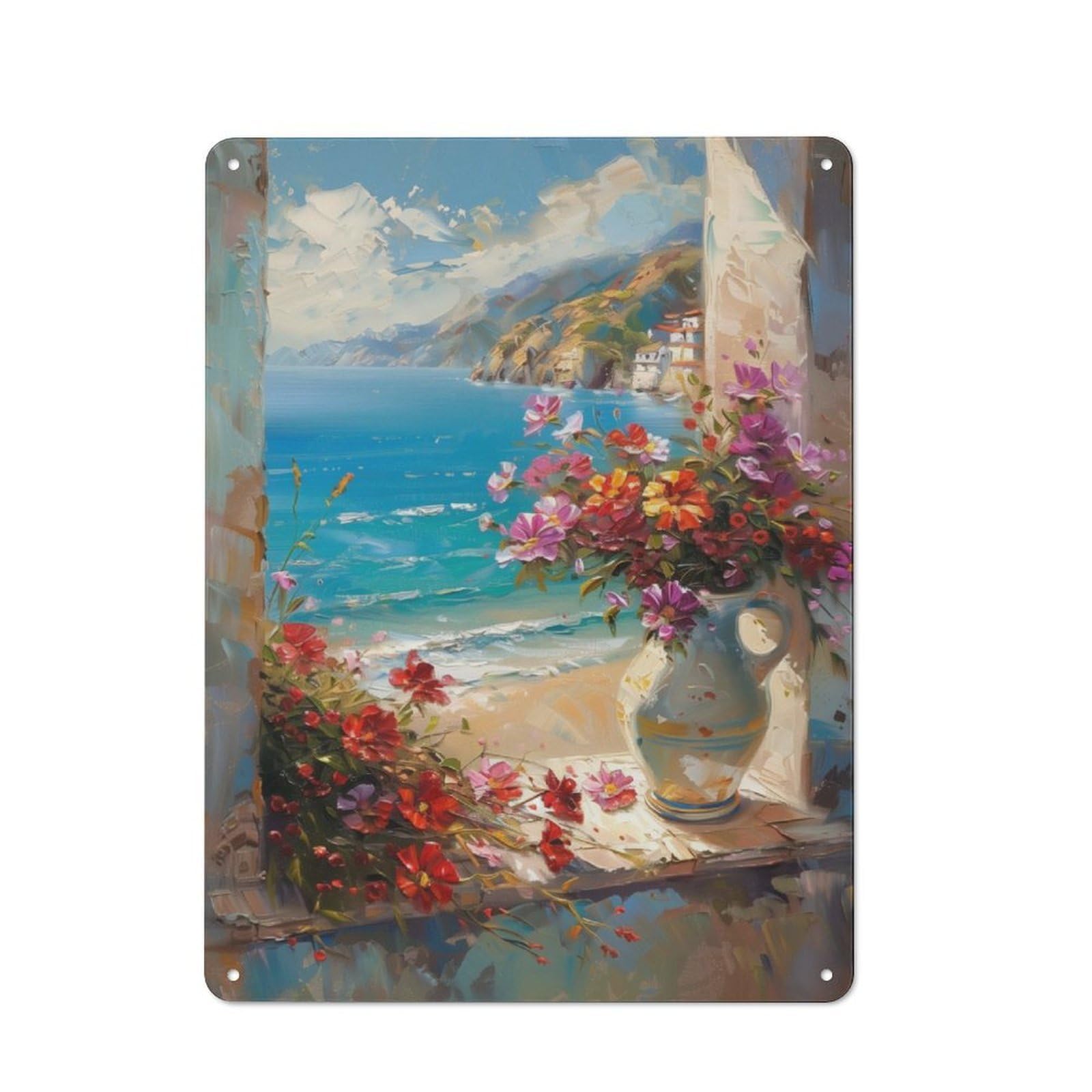 Seaside Serenity Classic Metal Wall Decor 40x30cm, Metal Wall Plaque for Office, Study, Studio Or Hallway