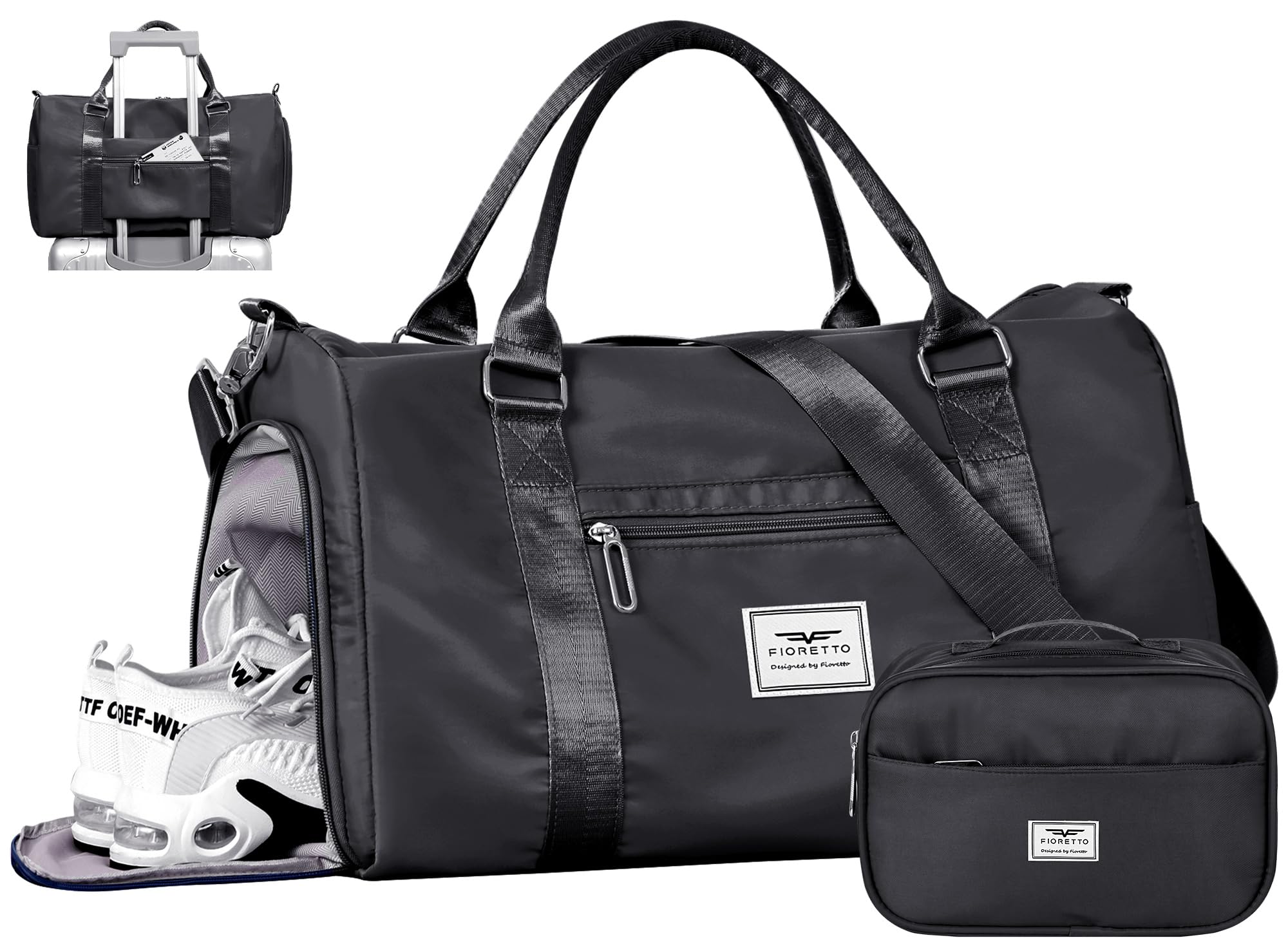 FIORETTO Womens Gym Tote Duffle Bag with Toiletry Bag Sports Duffel Overnight Hospital Workout Carry on Bag for