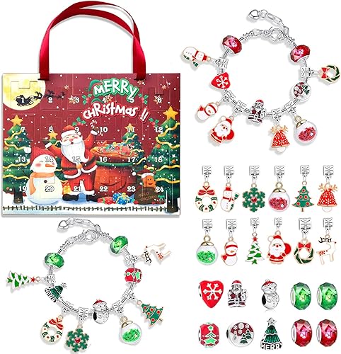 Calendario de Adviento 2024 para niñas, pulseras temáticas de Navidad, calendarios de adviento regalos para mujeres y niñas, calendario de cuenta
