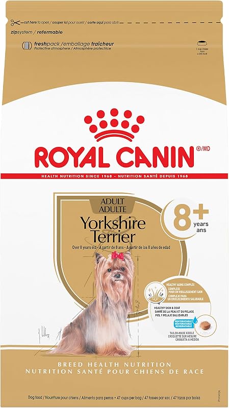 ROYAL CANIN Yorkshire Terrier 8+ comida seca para perros adultos, bolsa de 2.5 lb | Soporte de envejecimiento saludable, pelaje saludable con ácidos grasos omega y biotina, para Yorkshire Terriers maduros 8+ años, croquetas rehidratables