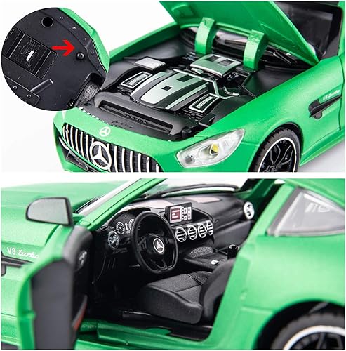 Miniatura 2 de BDTCTK 1/24 AMG GTR - Coche modelo de autos de juguete, aleación de zinc con sonido y luz para niños y niñas, regalo (verde)