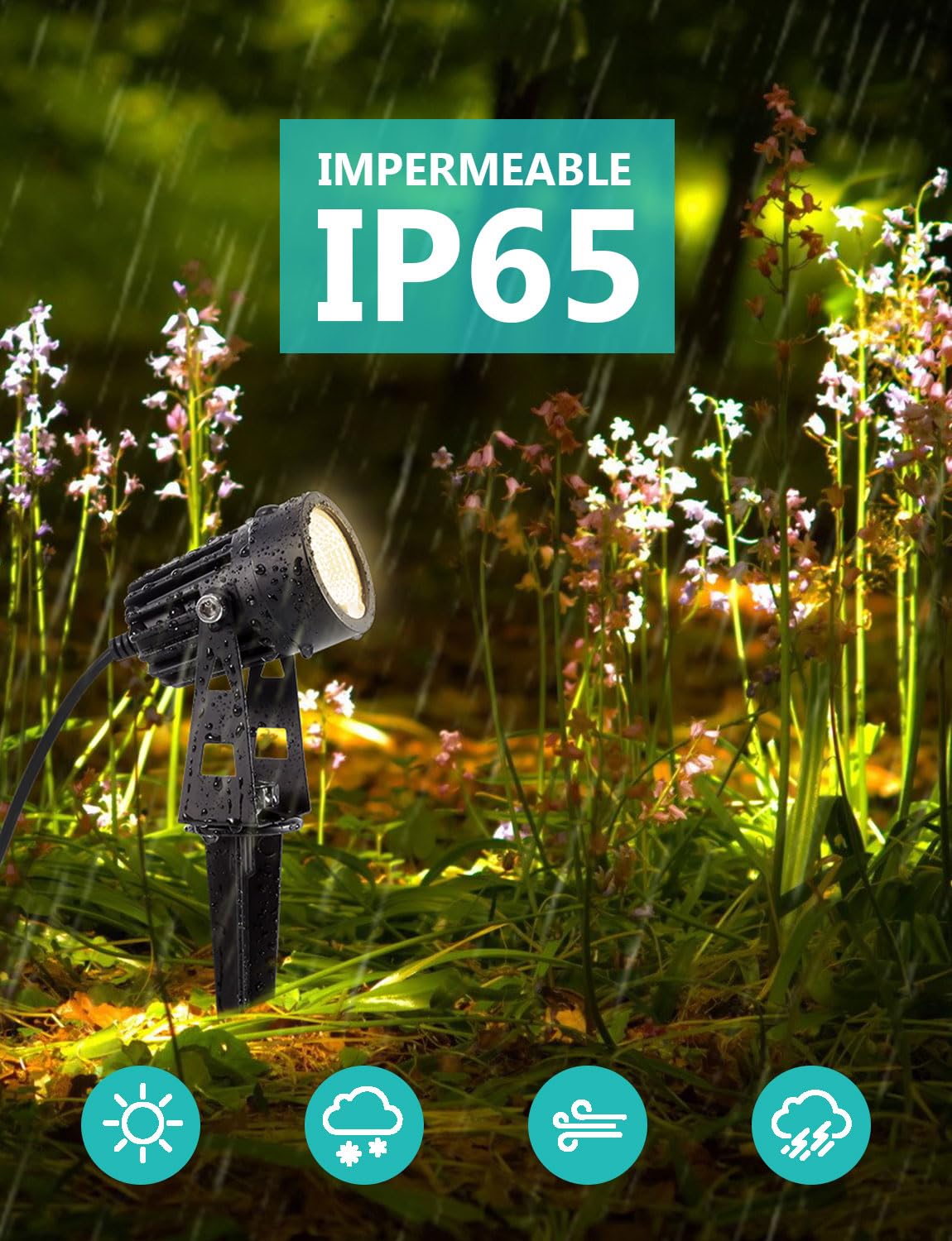 ECOWHO 6PACK Iluminación de Jardín con Piqueta de Tierra, IP65 Impermeable LED Focos de Jardín con Enchufe, Blanco Cálido 2700K Focos Camino de Luces Para el Jardín, árboles, Setos