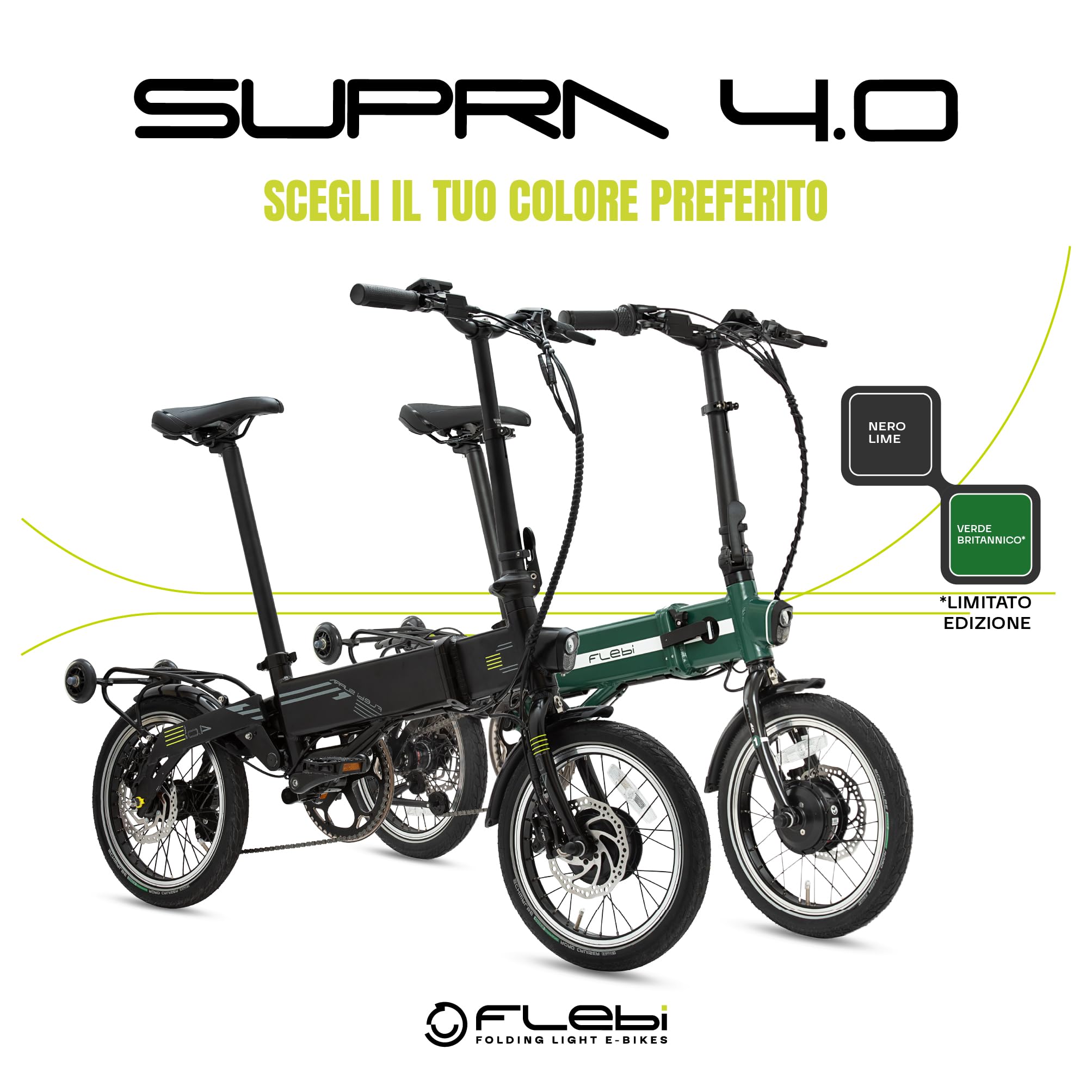Flebi Supra 4.0 Bicicletta Elettrica Pieghevole 16" | Autonomia 70 km | Batteria Rimovibile 10,4Ah/374Wh | 3 Velocità | E-Bike Urbana Unisex Compatta e Leggera