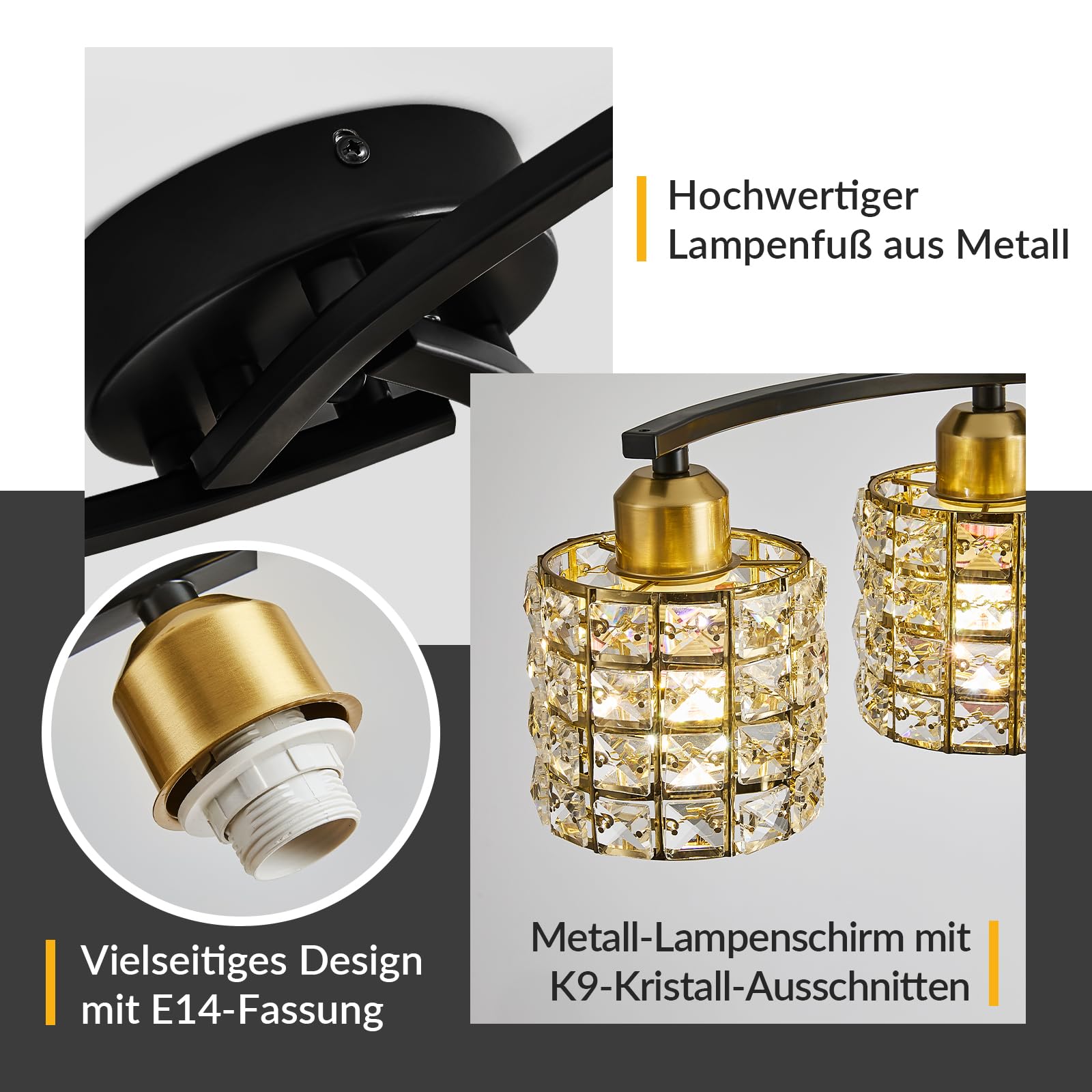 Moderne Kristall Deckenleuchte Schwarze und Gold Vintage Deckenlampe 6-Lichter Design Luxus K9 Kristall Kronleuchter für Schlafzimmer Wohnzimmer Esszimme
