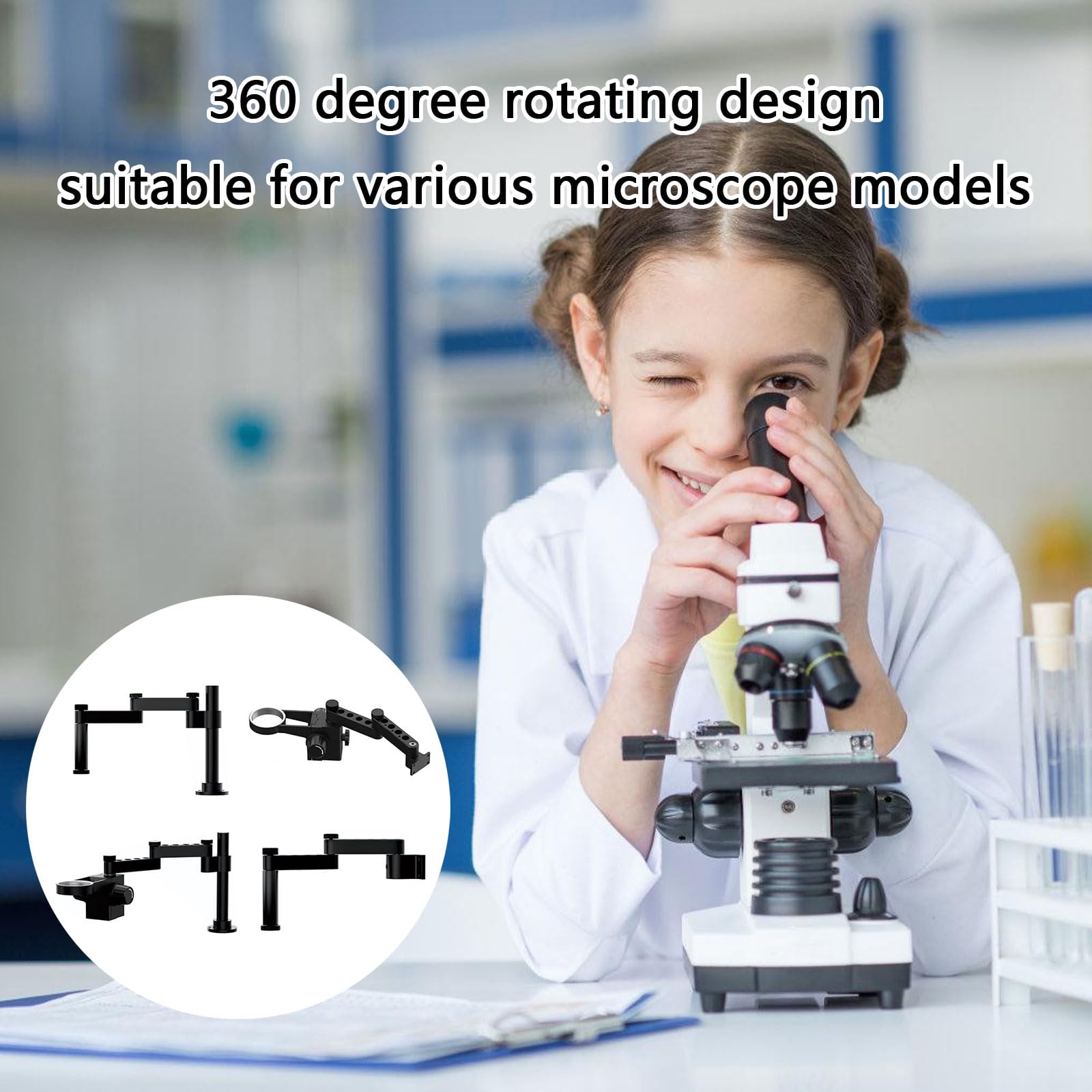 Braccio del microscopio del metallo con rotazione di 360 gradi & accessorio efficiente del microscopio del biologo dello spazio per l'applicazione di ricerca