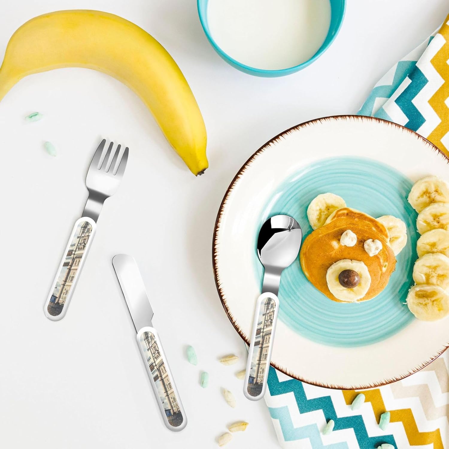 Historic Old Tower Bridge London print Forks and Spoons Knifes Set,Safe Flatware Setasy Grip Handles, 304 Stainless Utensils