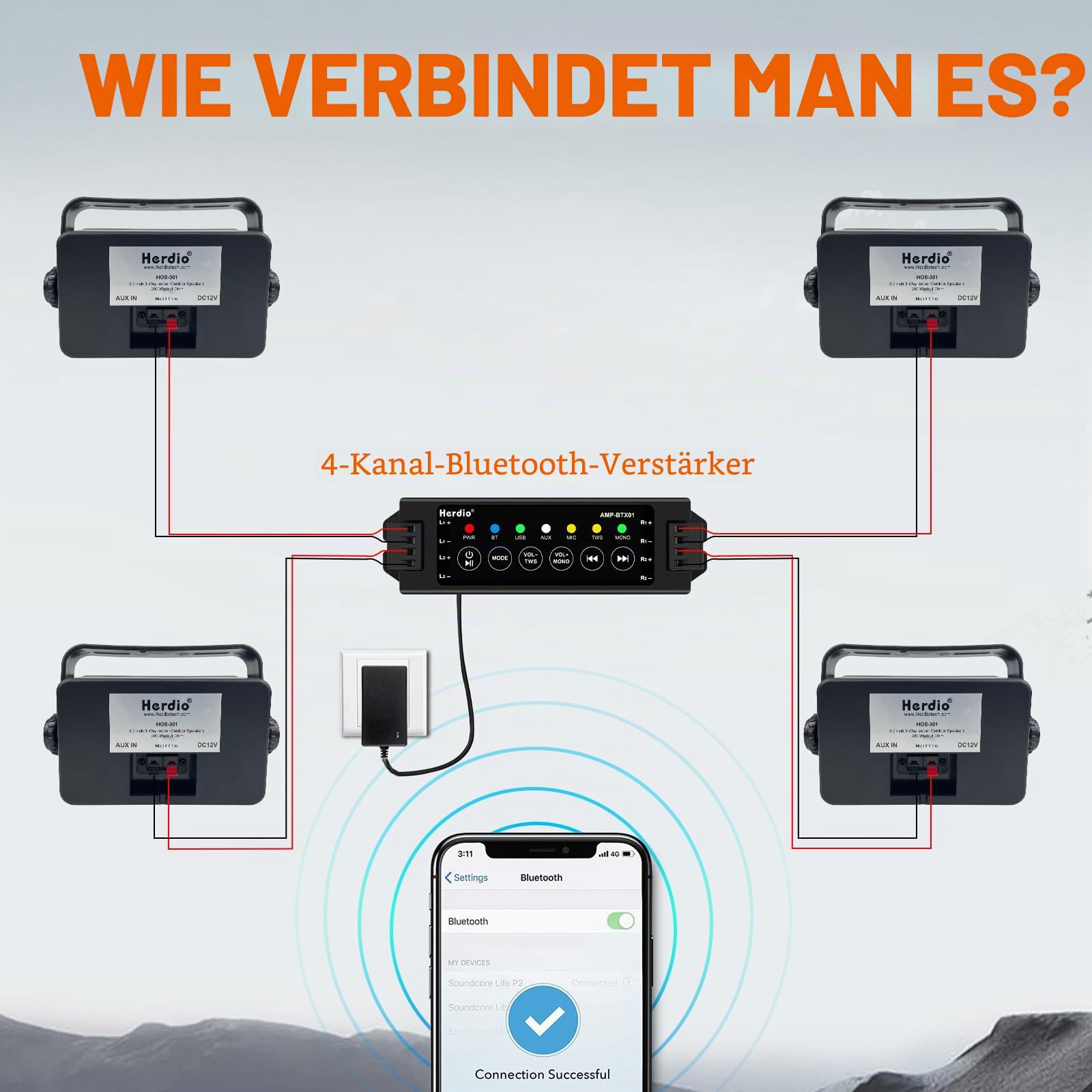Herdio 3,5 Zoll Bluetooth Outdoor-Lautsprecher 400W 3 Wege Meereslautsprecher wasserdichte wetterfeste Hochleistungen für die Innengarten im Freien im Freien in der Innenboot (2 Paar, schwarz)