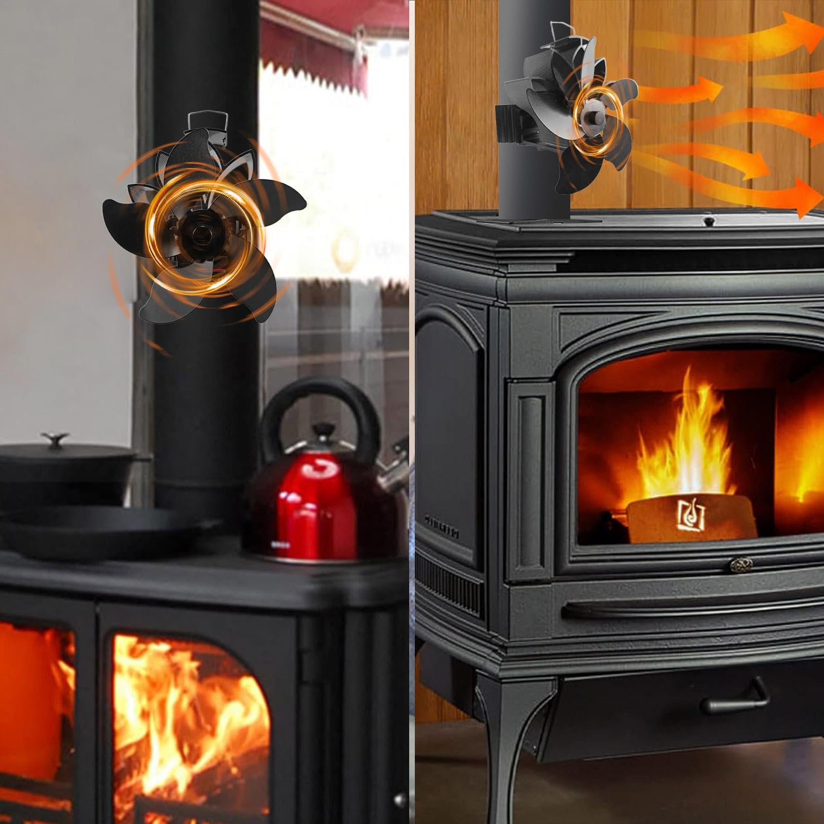 Ventilatore Stufa Legna Senza Elettricità 5 Pale Non Elettrico Alimentato A | Ventilatore Per Stufa A Legna Utilizzabile con Stufe a Legna, Caminetti e Riscaldatori
