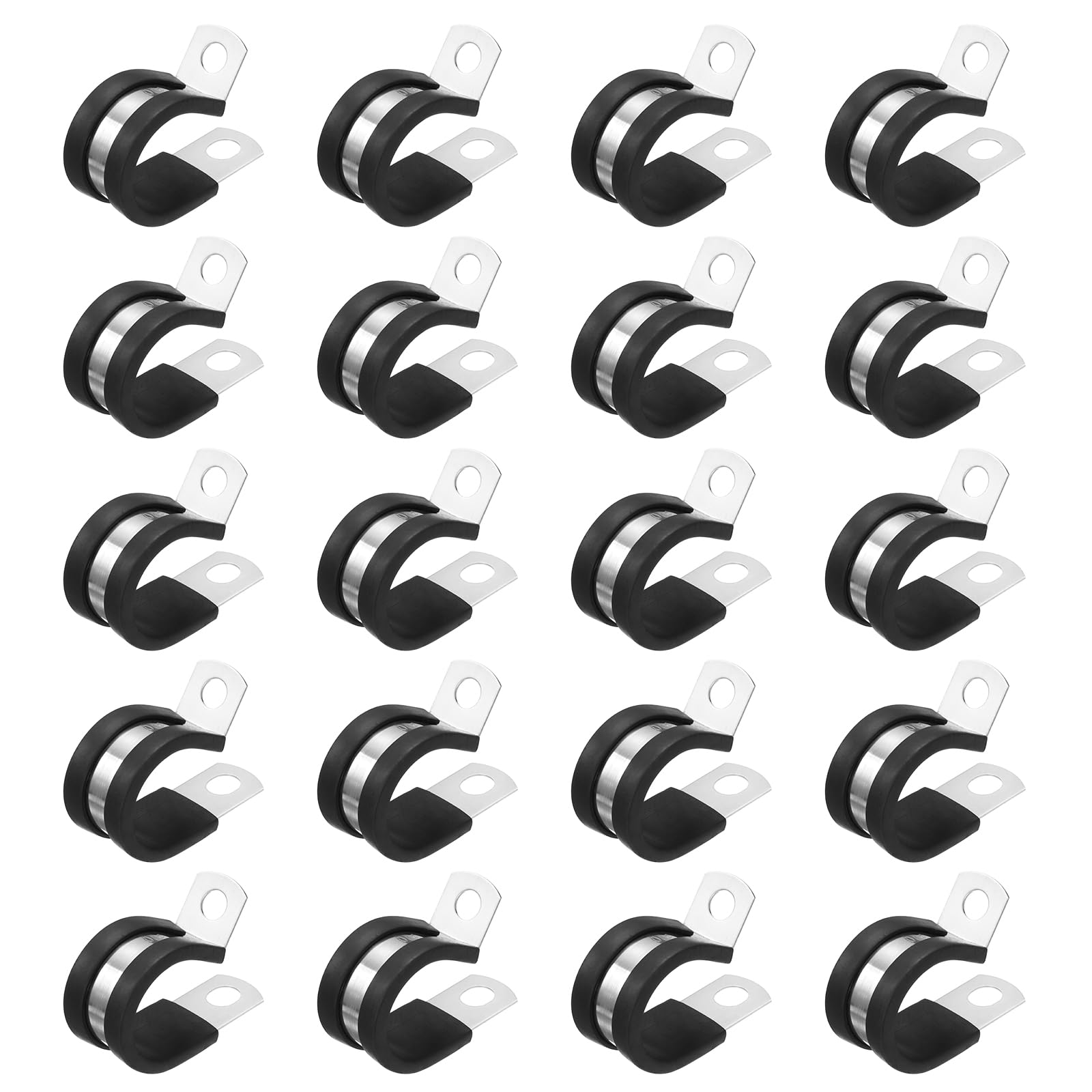 sourcing map 20pcs Stainless Steel Cable Clamp 13/16 Inch (20mm) Rubber Cushioned Conduit Clamps Wire Holder Strap Clips for Automotive Industrial Household Installation Pipe Wire