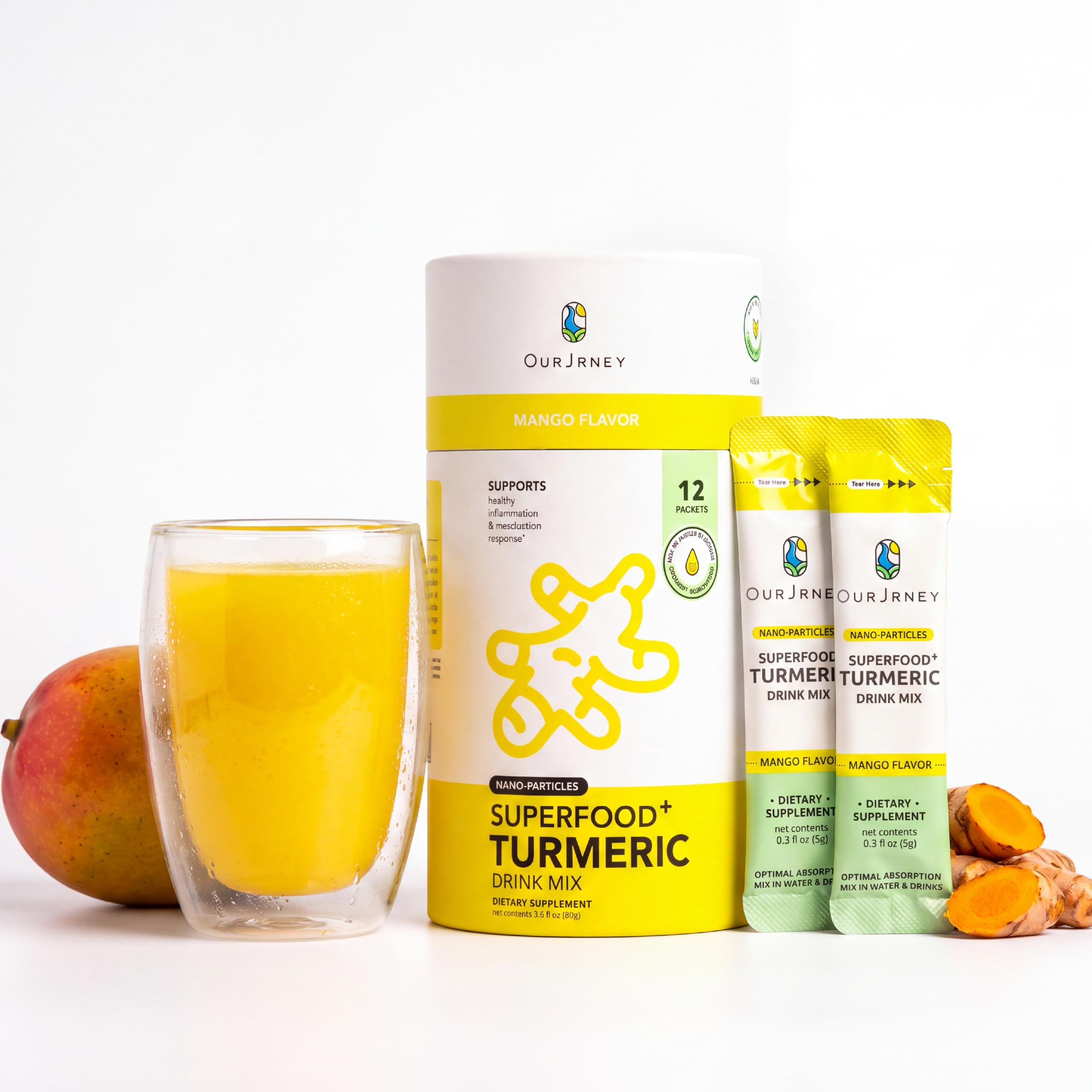 Nano Curcumin Turmeric Drink Mix Powder, 35X Higher Absorption, Mango 12pk