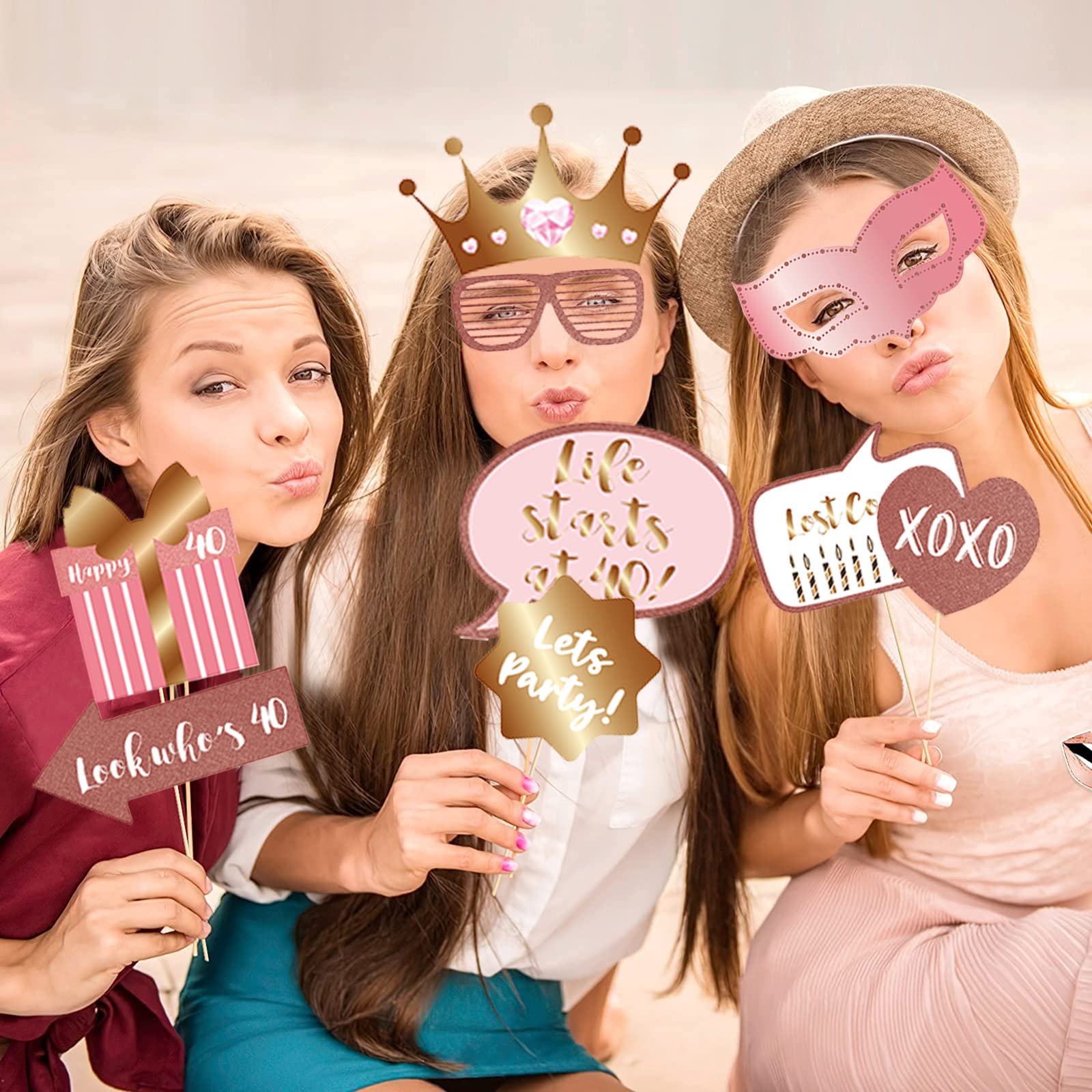 NiCoLa 40. Geburtstag Photo Booth Set – Roségoldene Party-Deko Mit 39 Teilen