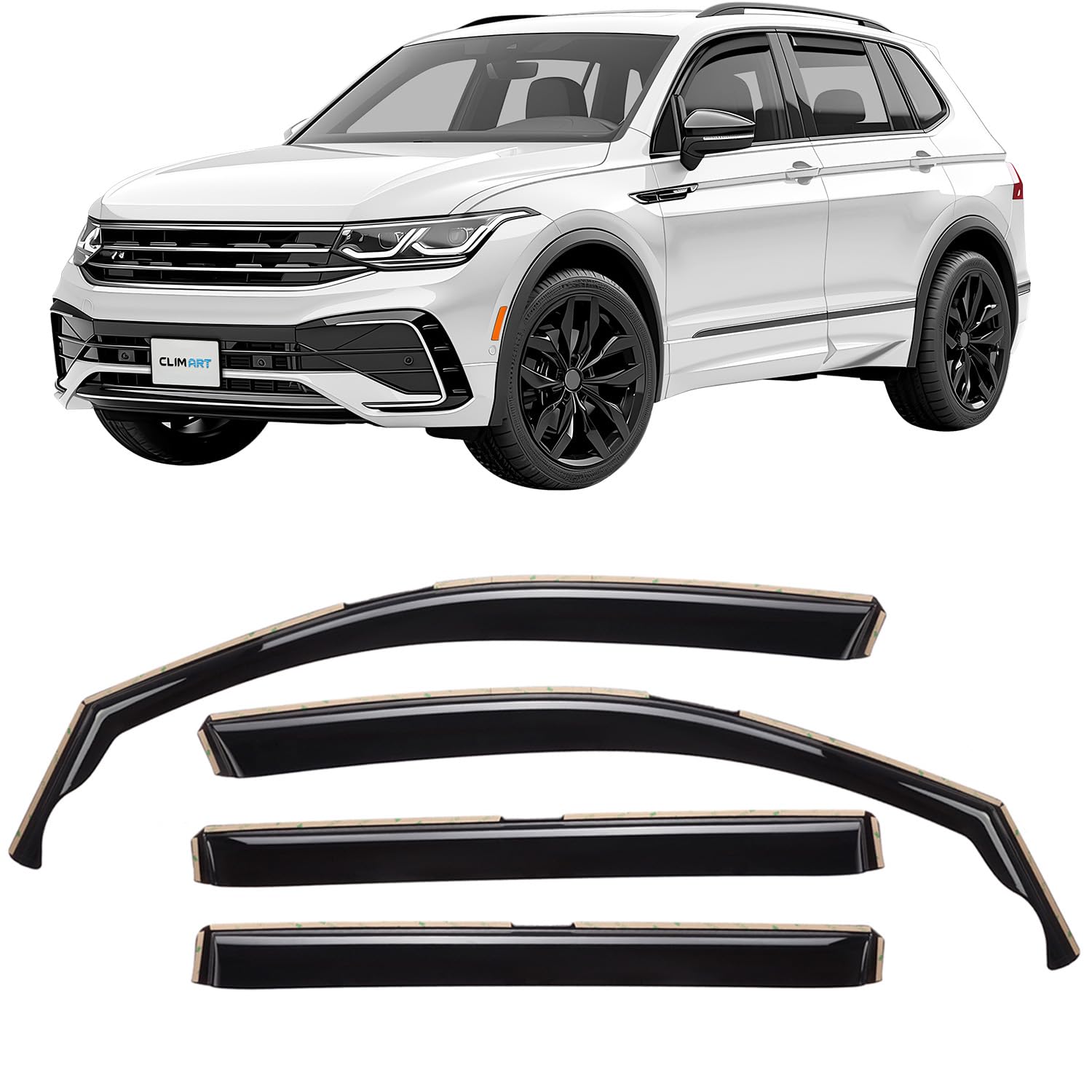 clim art in-channel incredibly durable rain guards for volkswagen tiguan 2018-2024, original window deflectors, vent window visors, vent deflector, 4 pcs. - 617045