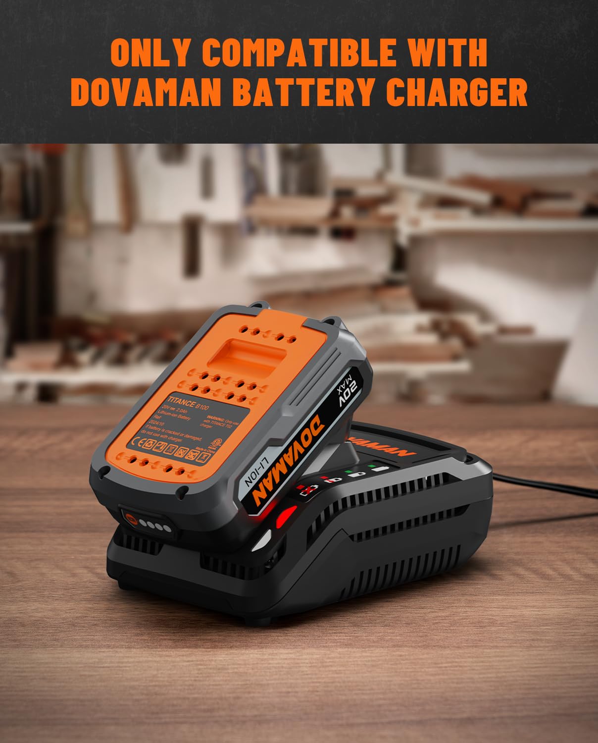 DOVAMAN B100 20V 2,0Ah Lithium-Ionen-Akkupack, Kompatibel mit TITANCE X6 Akku-Bohrschrauber, TITANCE X7 Schlagschrauber, DCT01A Trockenbauschneider und LE20 (Nur Akku)