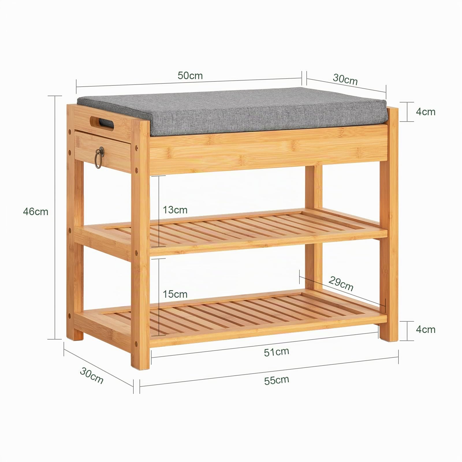 SoBuy FSR49-N Schuhbank mit Sitzkissen und Schublade Sitzbank Schuhregal Bambus BHT ca.: 55x46x30cm